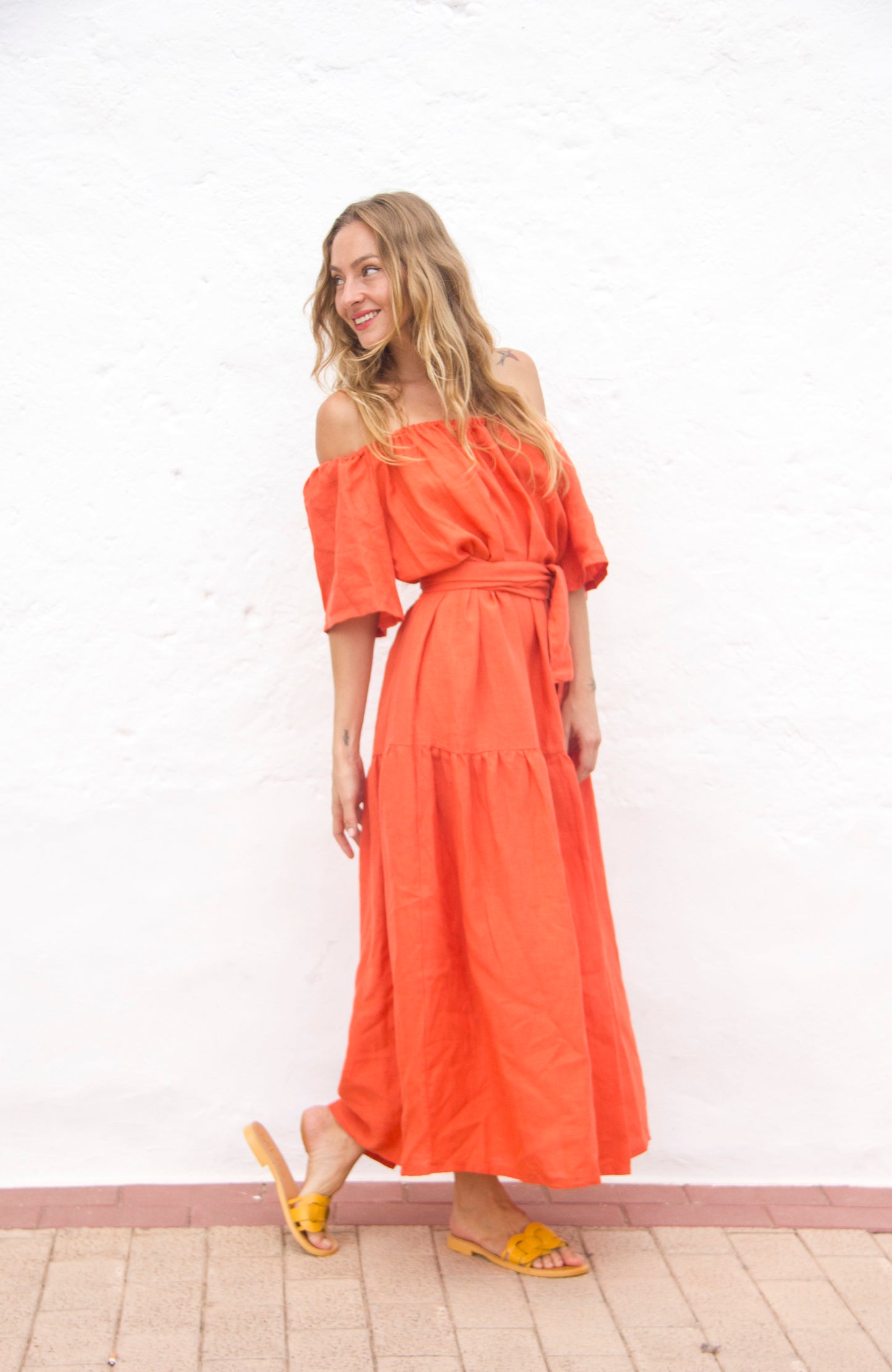 ADELE DRESS Belgian Linen Red Clay - A Peace of Ibiza® Collection Dress