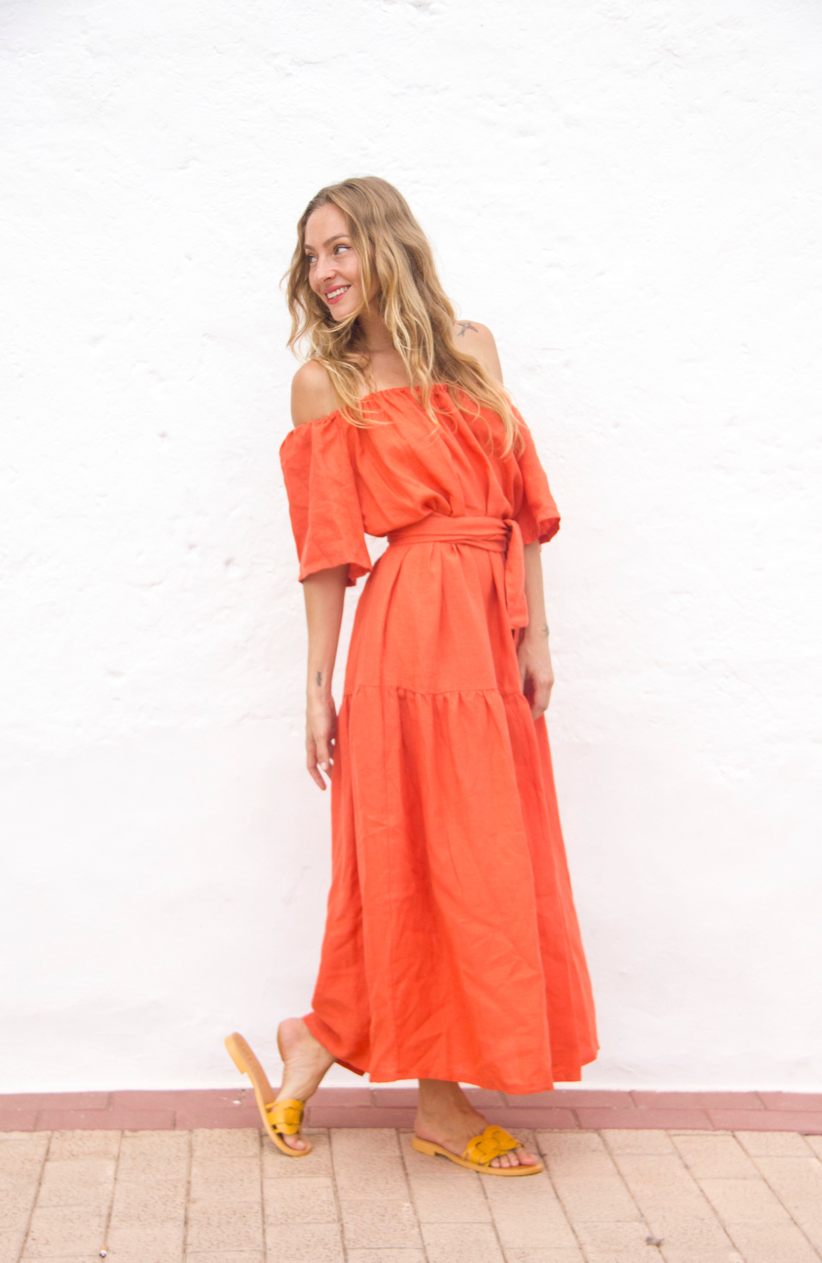 ADELE DRESS Belgian Linen Red Clay - A Peace of Ibiza® Collection Dress