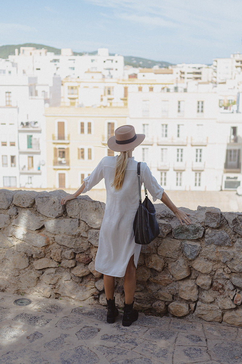 NOÈMIE Dress 3/4 cotton goldstripes - A Peace of Ibiza® Collection Dress