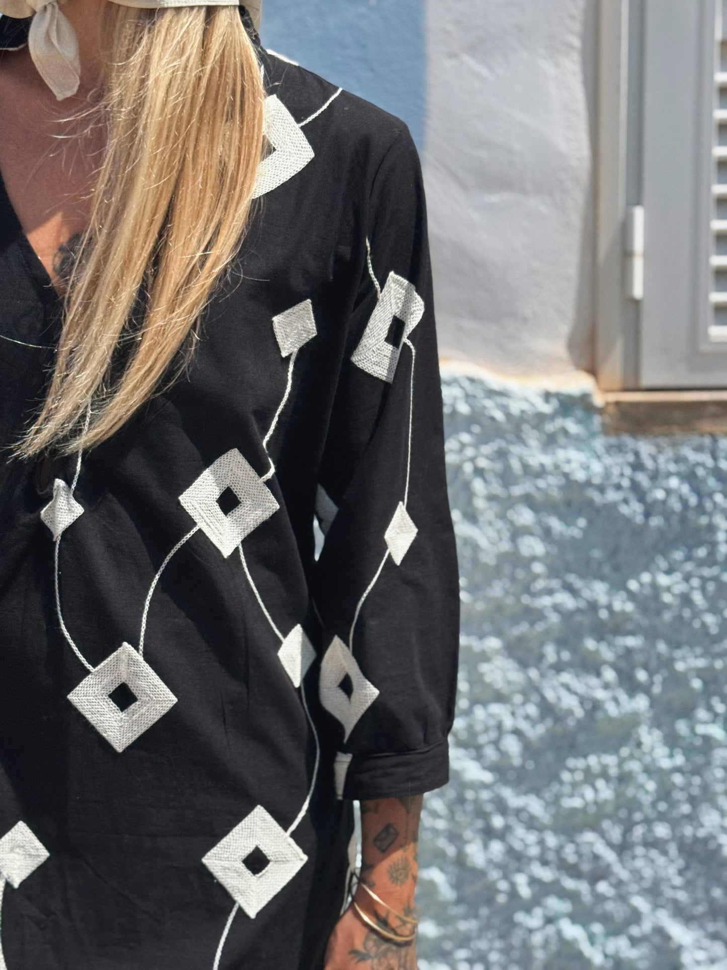 THALLASSO DRESS cotton with off white embroidery