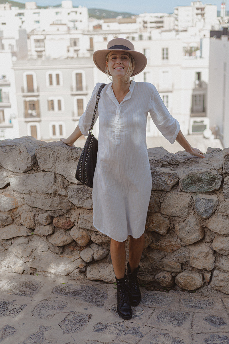 NOÈMIE Dress 3/4 cotton goldstripes - A Peace of Ibiza® Collection Dress