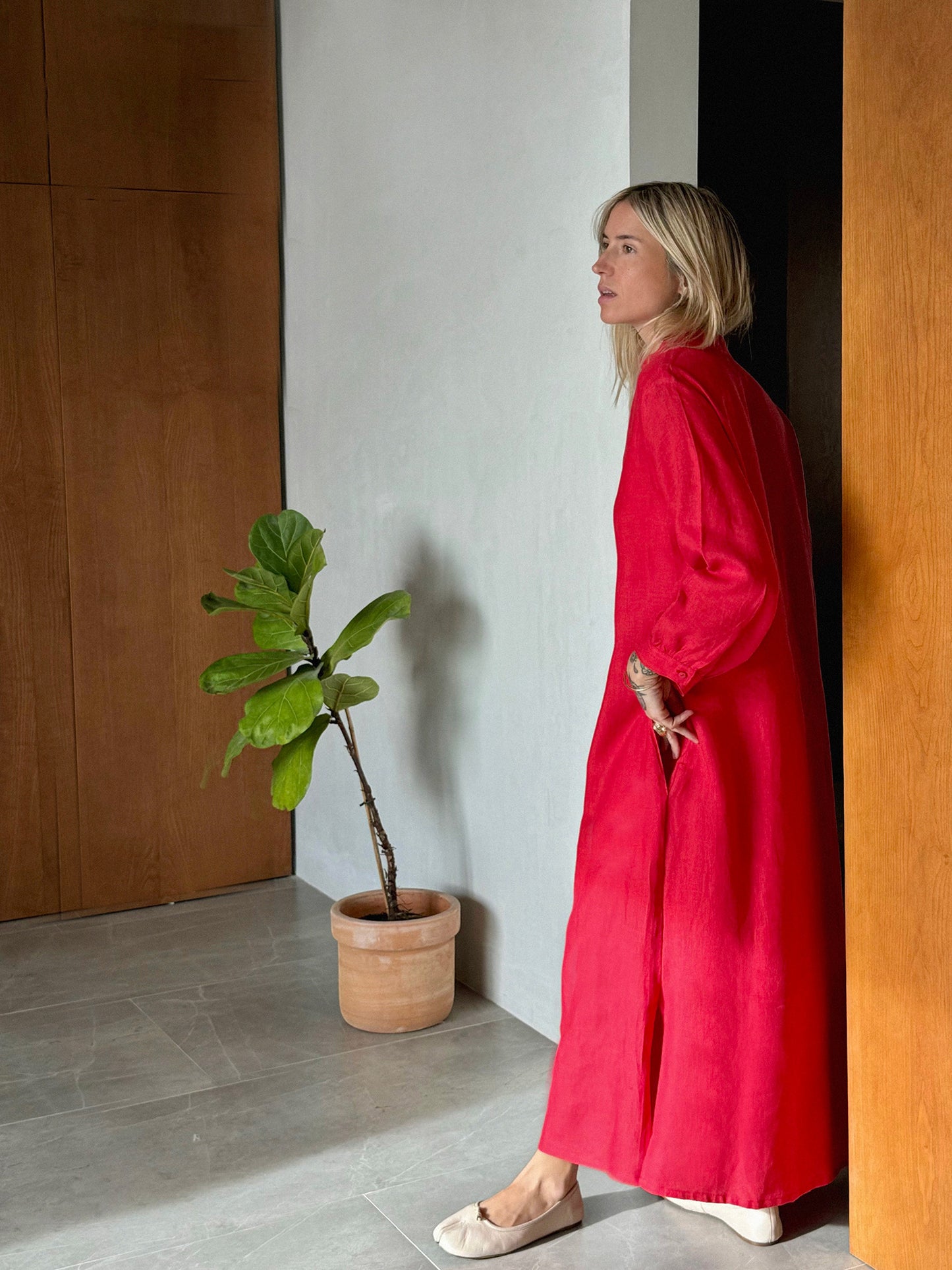 FRESNO Dress red Belgium linen - A Peace of Ibiza® Collection Kleider