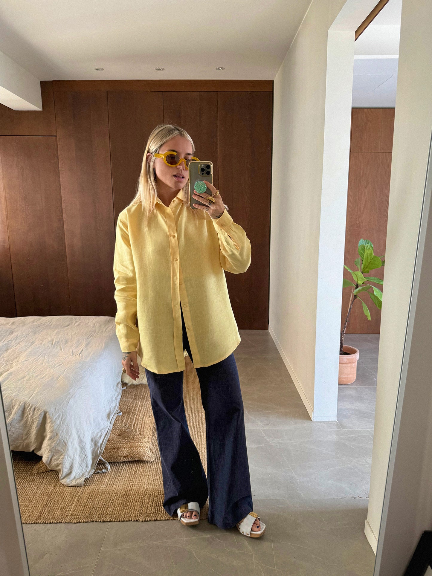 BELGIUM Boyfriendshirt yellow fine Belgium Linen - A Peace of Ibiza® Collection Blouse