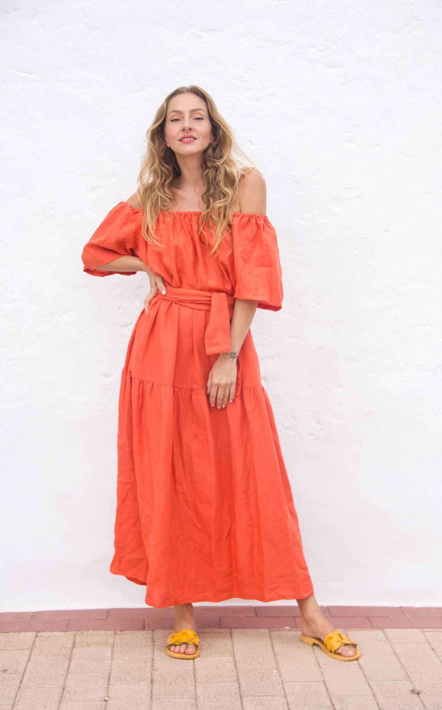 ADELE DRESS Belgian Linen Red Clay - A Peace of Ibiza® Collection Dress