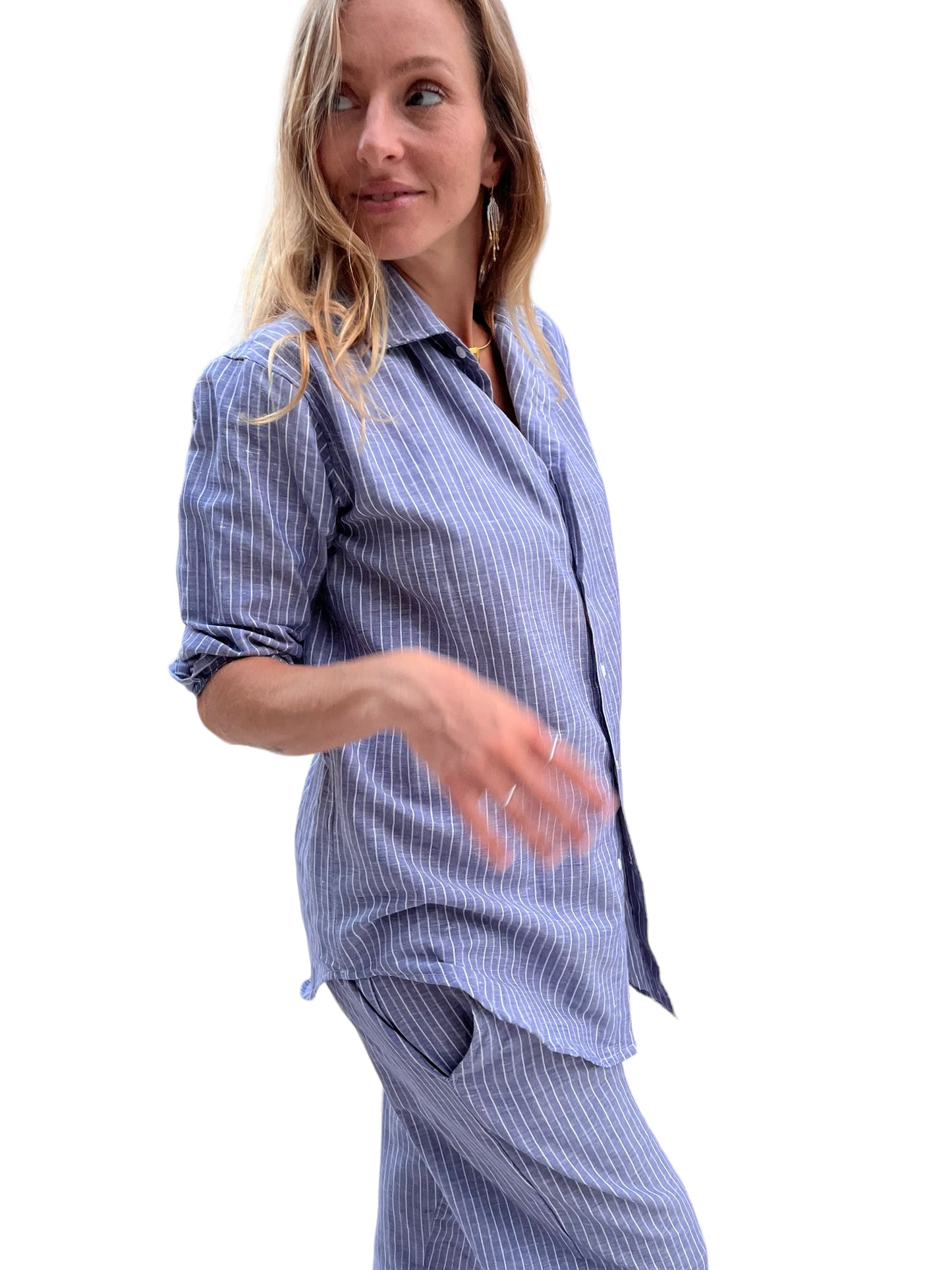 HELENE Boyfriendshirt linen cotton striped - A Peace of Ibiza® Collection Blouse