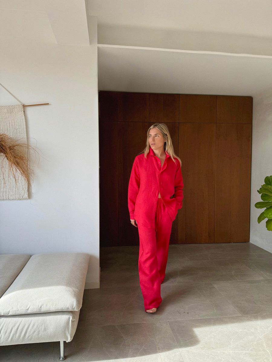 BELGIUM Boyfriendshirt red fine Belgium Linen - A Peace of Ibiza® Collection Blouse