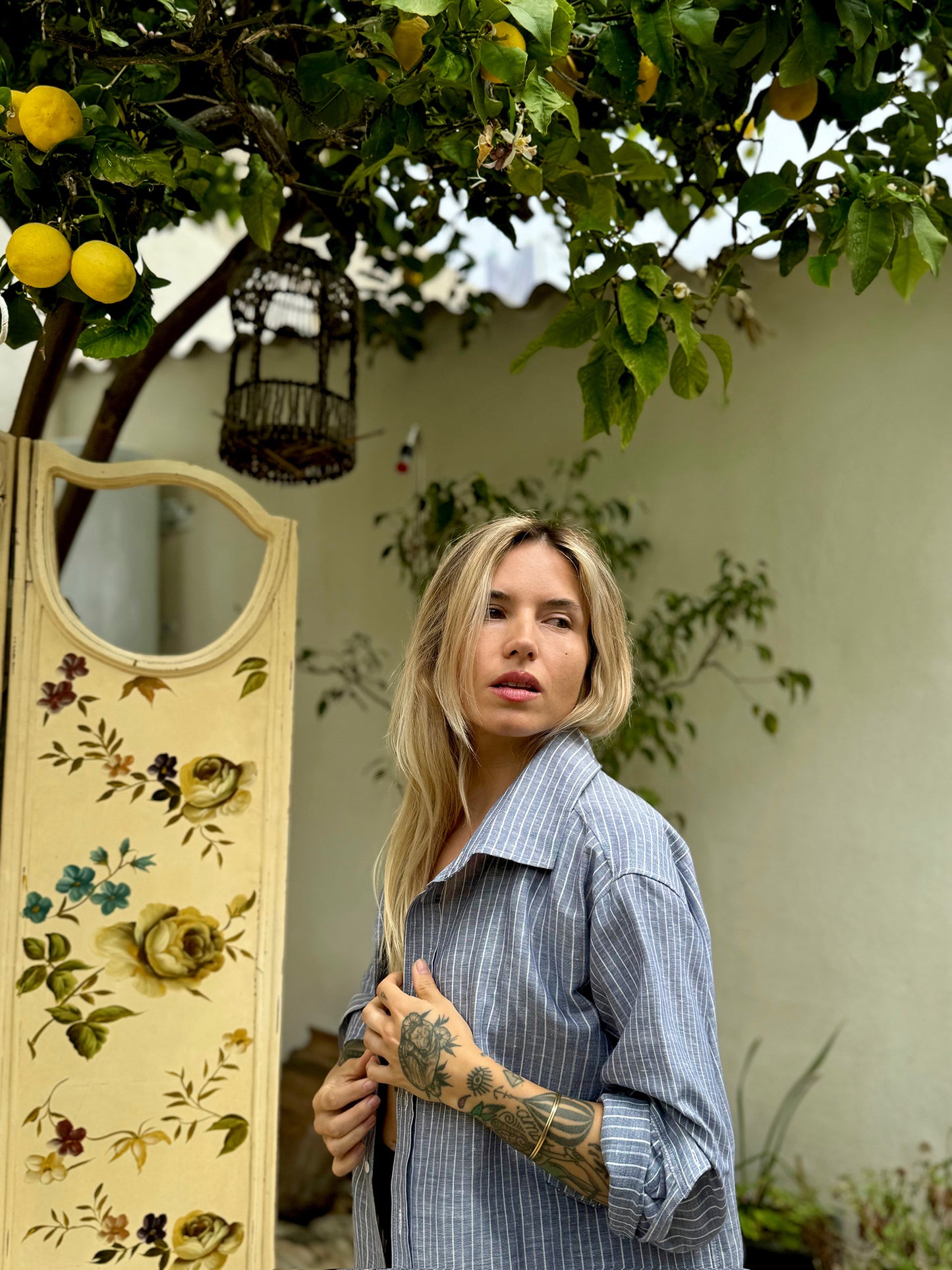 HELENE Boyfriendshirt linen cotton striped - A Peace of Ibiza® Collection Blouse