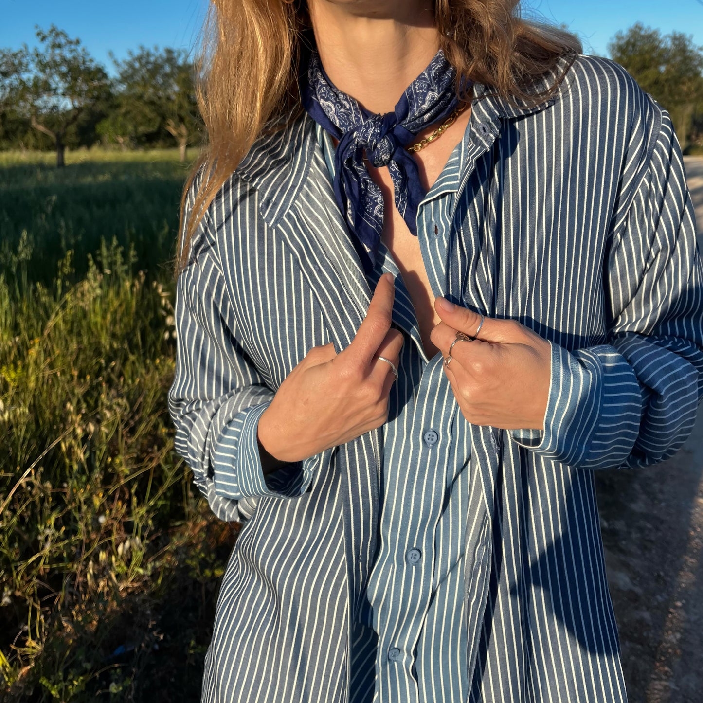 AMANDA Shirt , striped from fine Tencel
