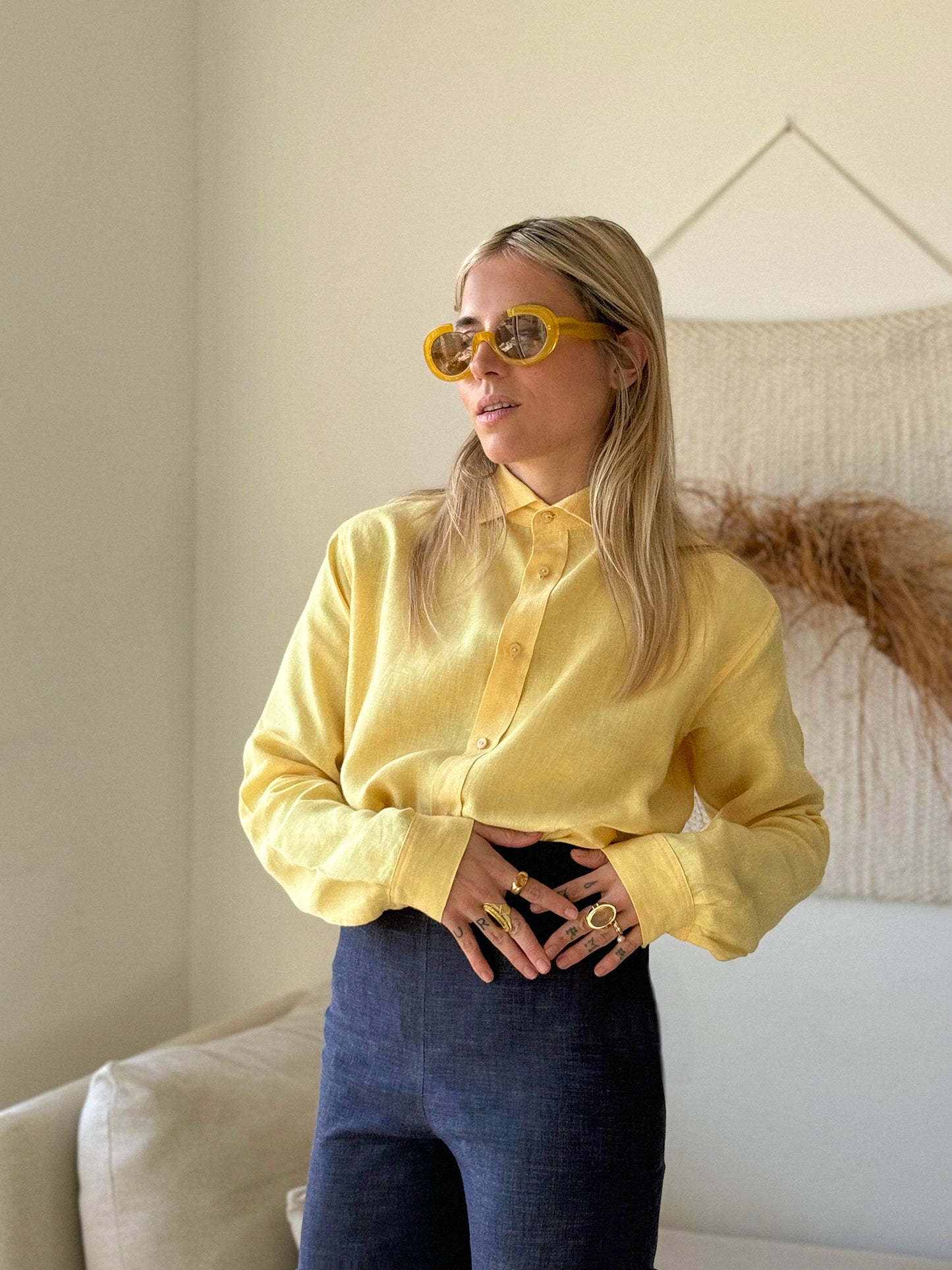 BELGIUM Boyfriendshirt yellow fine Belgium Linen - A Peace of Ibiza® Collection Blouse