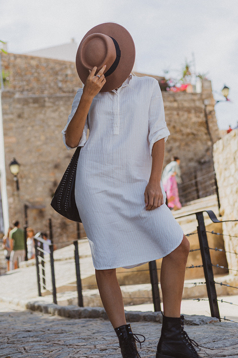 NOÈMIE Dress 3/4 cotton goldstripes - A Peace of Ibiza® Collection Dress