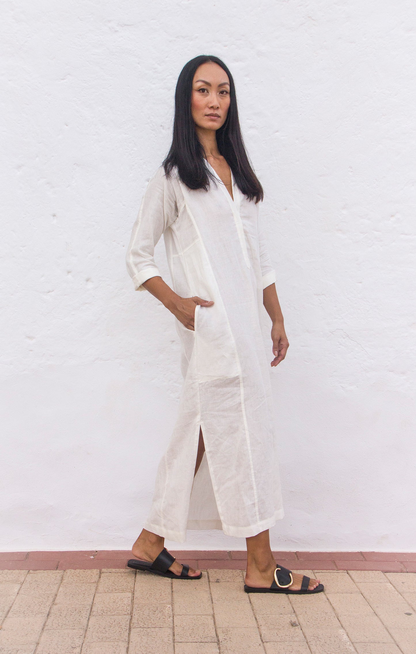 CAPRI DRESS Belgium linen oyster - A Peace of Ibiza® Collection Dress