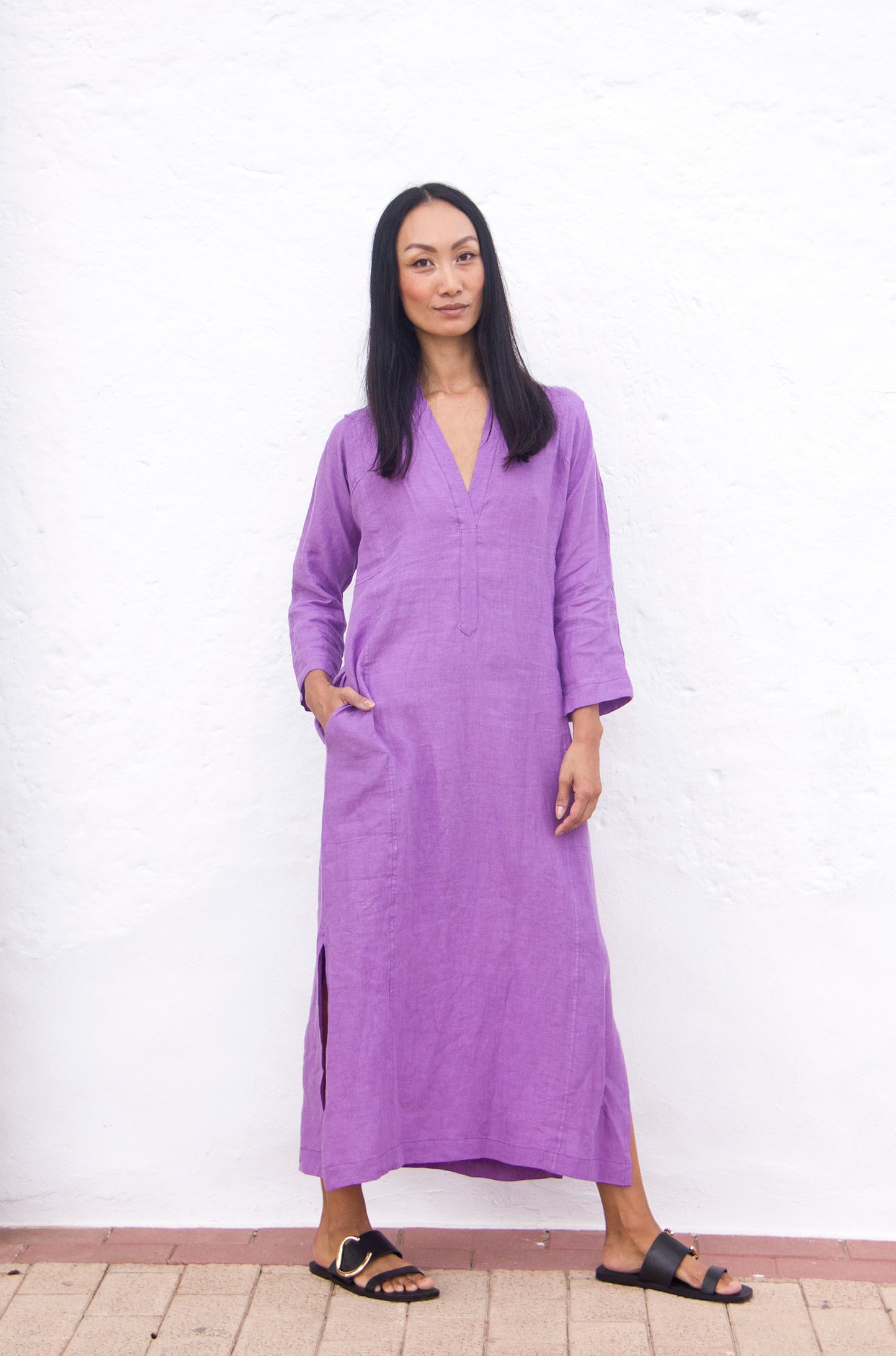 CAPRI DRESS Belgium linen amethyst orchid - A Peace of Ibiza® Collection Dress