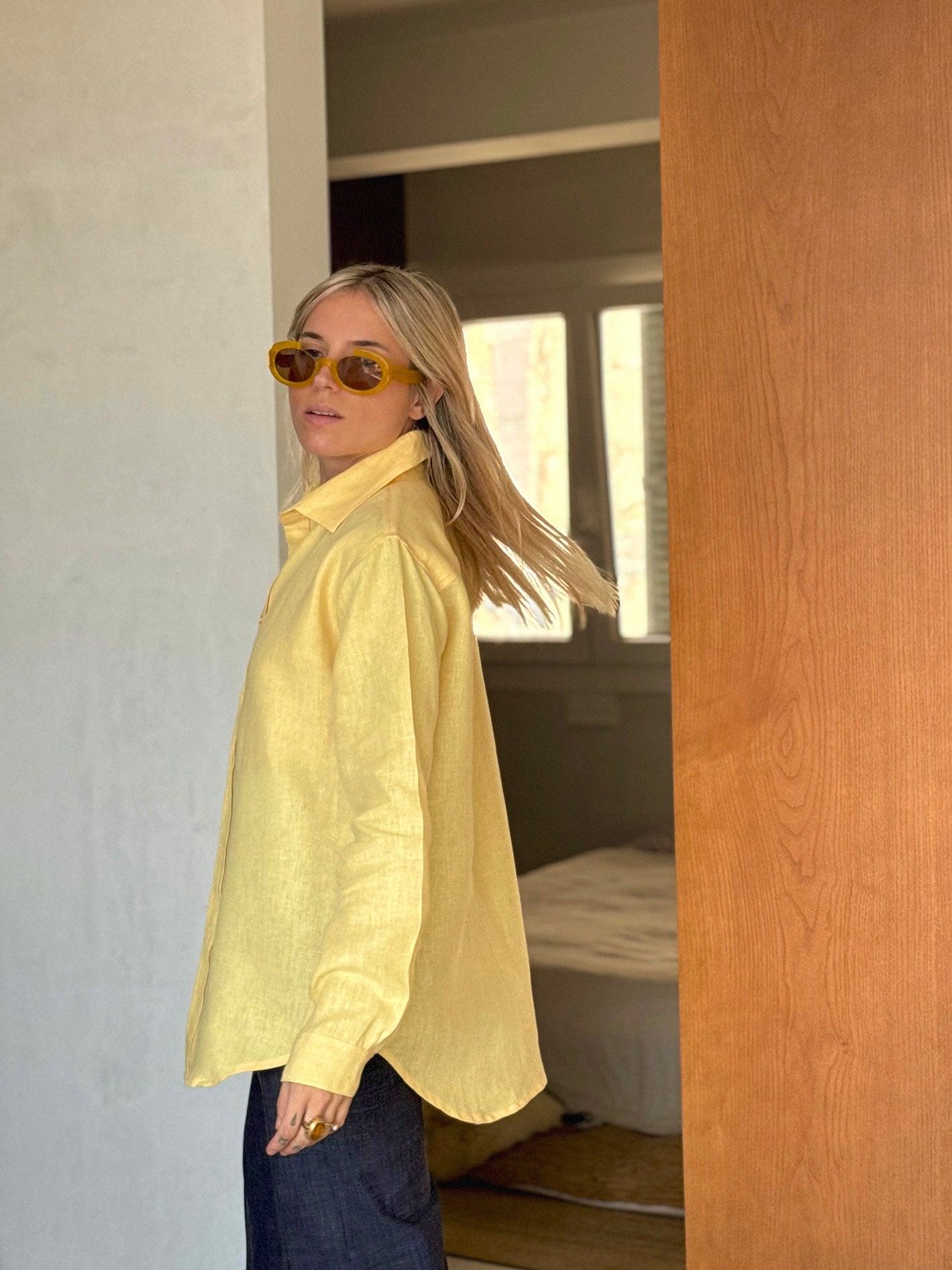 BELGIUM Boyfriendshirt yellow fine Belgium Linen - A Peace of Ibiza® Collection Blouse