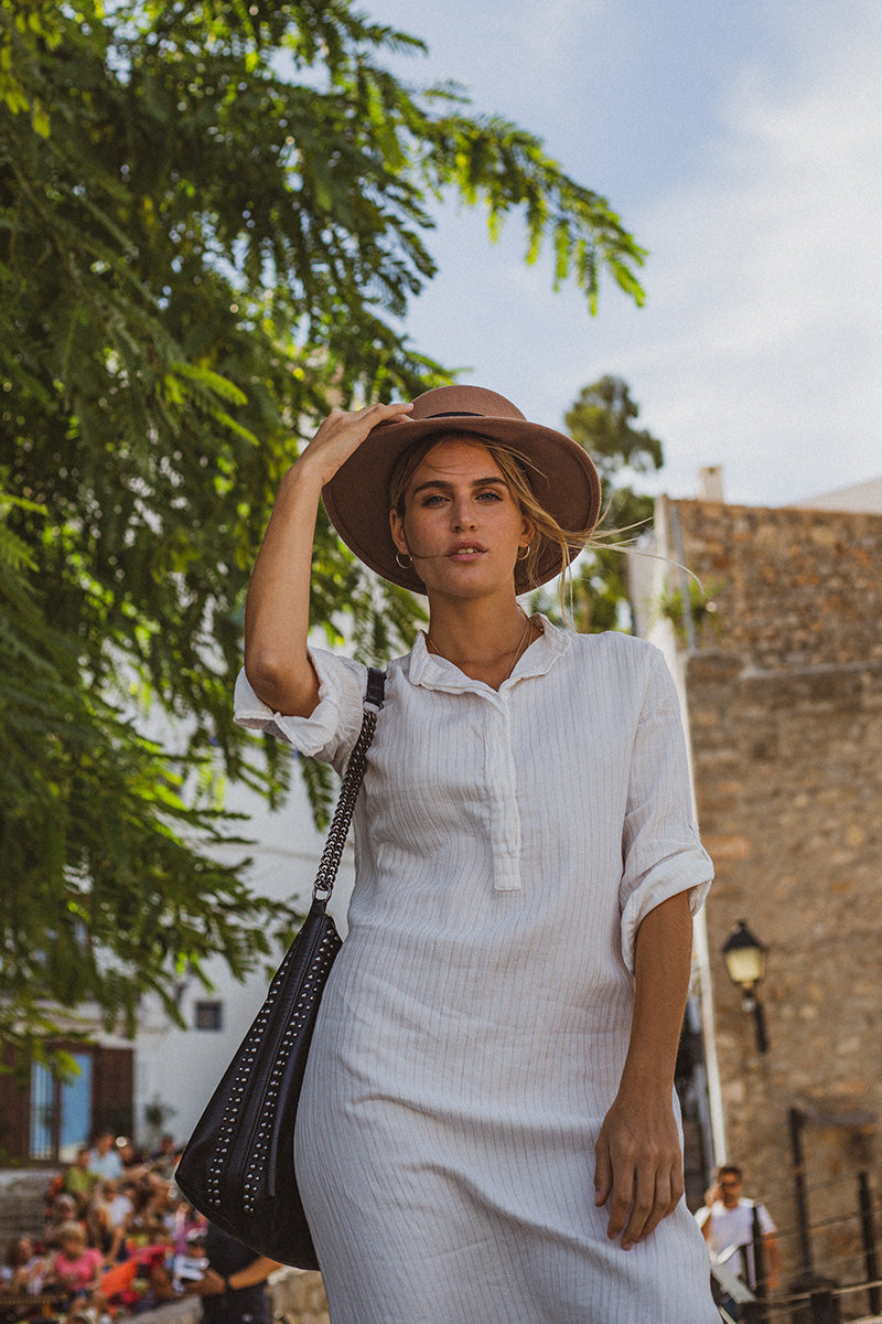 NOÈMIE Dress 3/4 cotton goldstripes - A Peace of Ibiza® Collection Dress