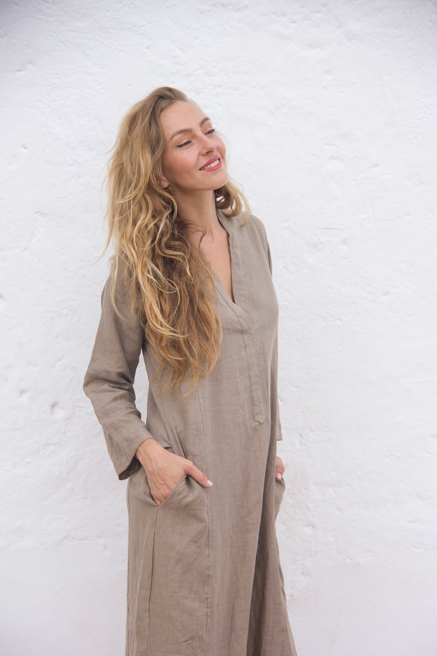 CAPRI Dress Belgium linen color willow - A Peace of Ibiza® Collection Kleider