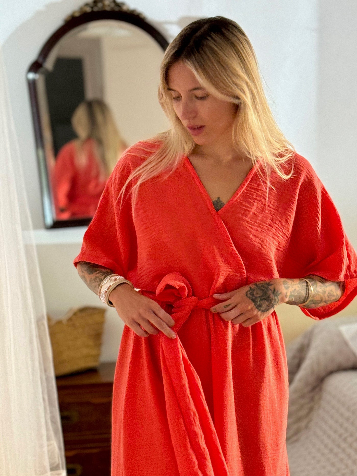 DELPHINE DRESS coral one size - A Peace of Ibiza® Collection Dress