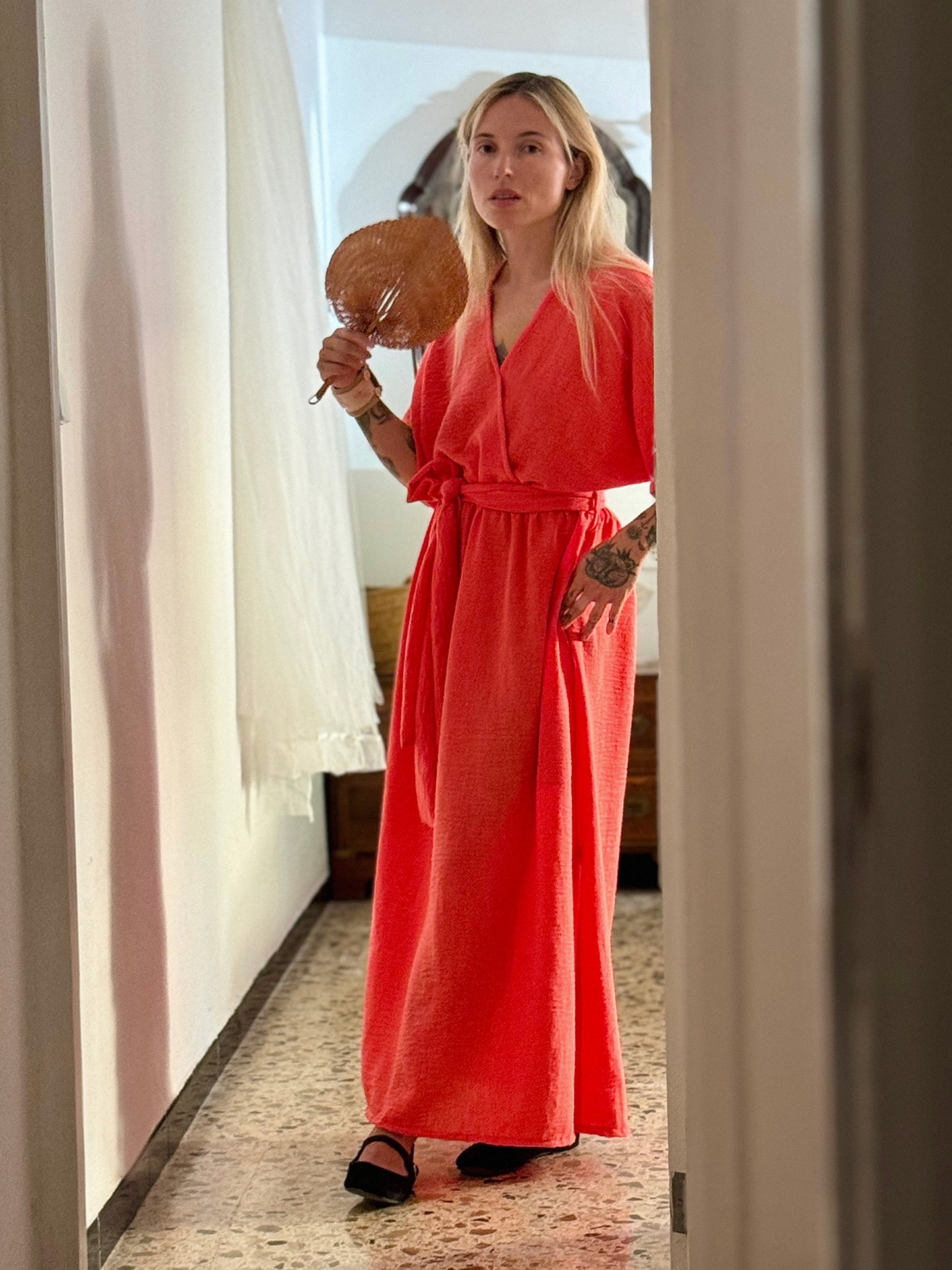 DELPHINE DRESS coral one size - A Peace of Ibiza® Collection Dress
