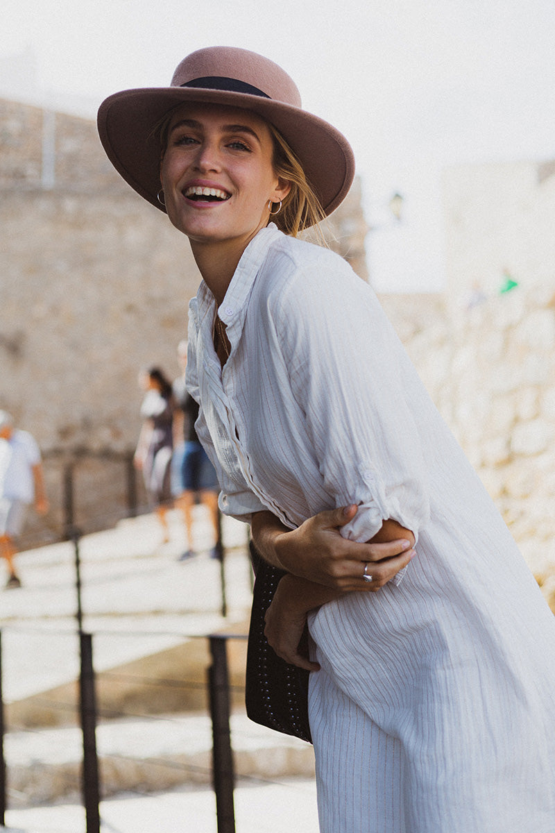 NOÈMIE Dress 3/4 cotton goldstripes - A Peace of Ibiza® Collection Dress