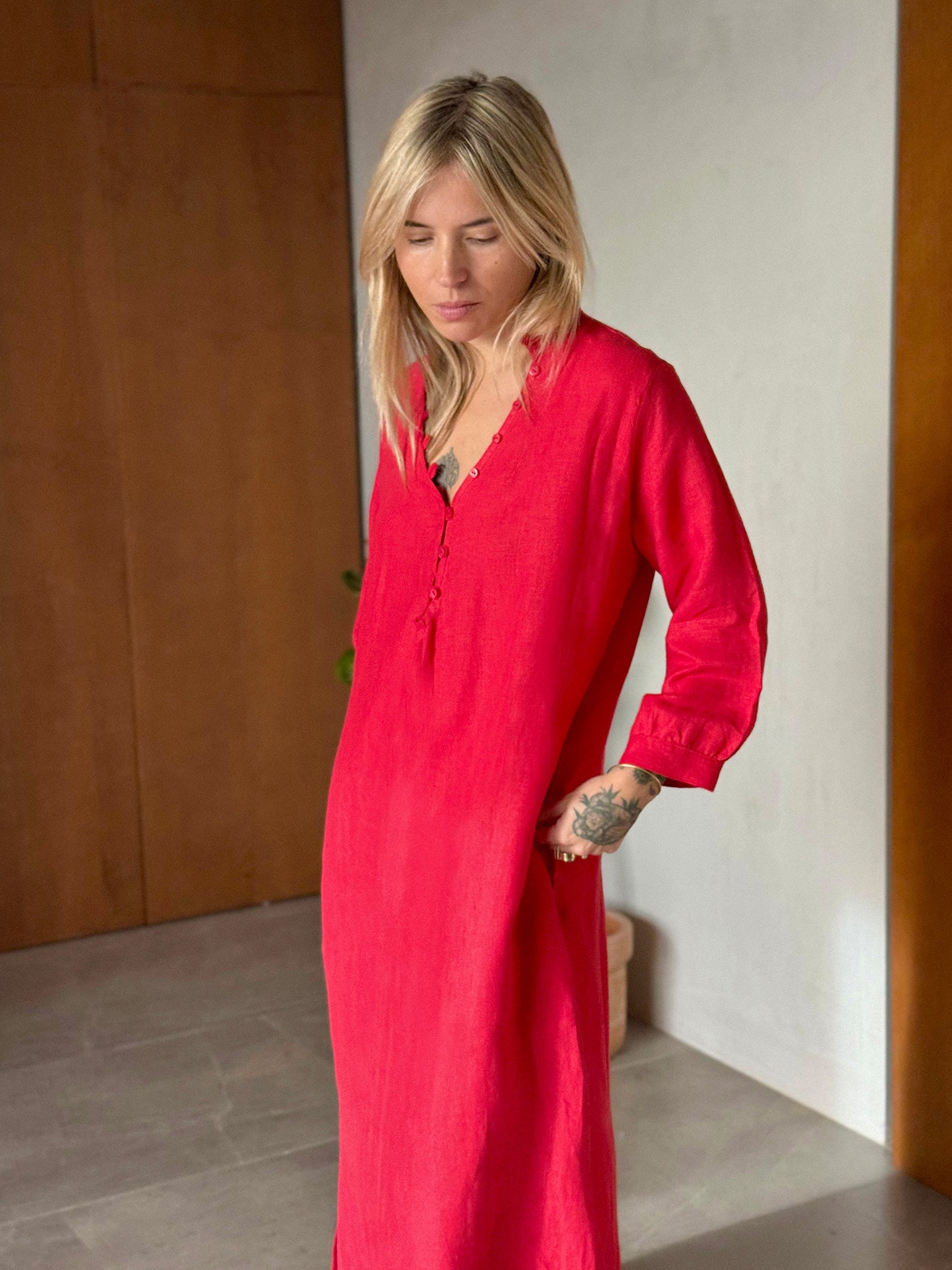 FRESNO Dress red Belgium Linen FRESNO Dress red Belgium Linen