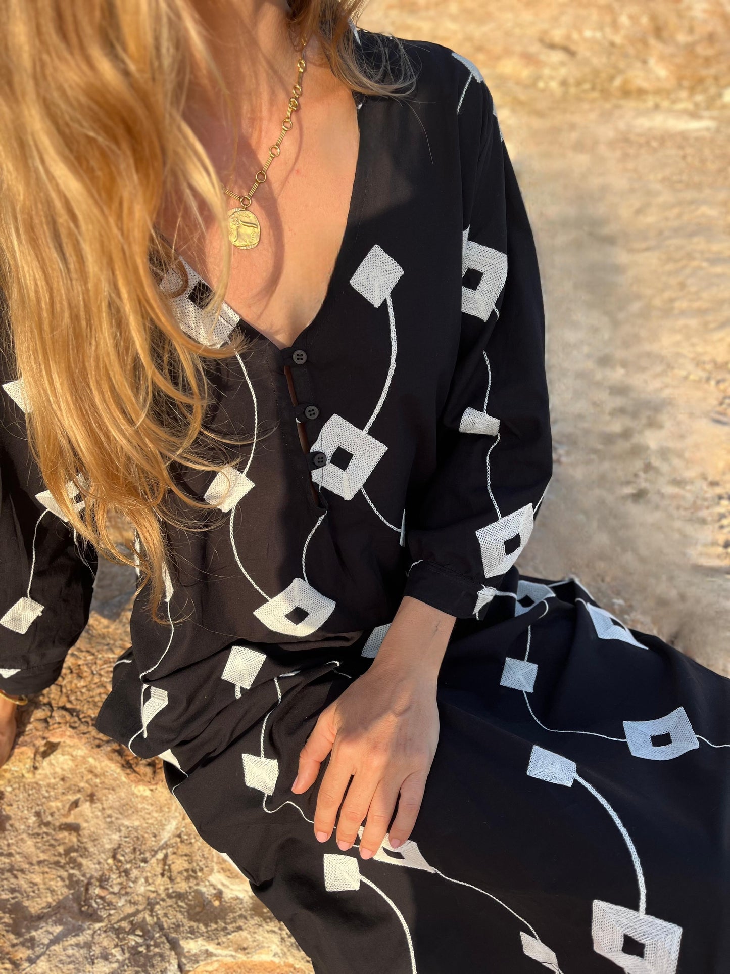 THALLASSO DRESS cotton with off white embroidery