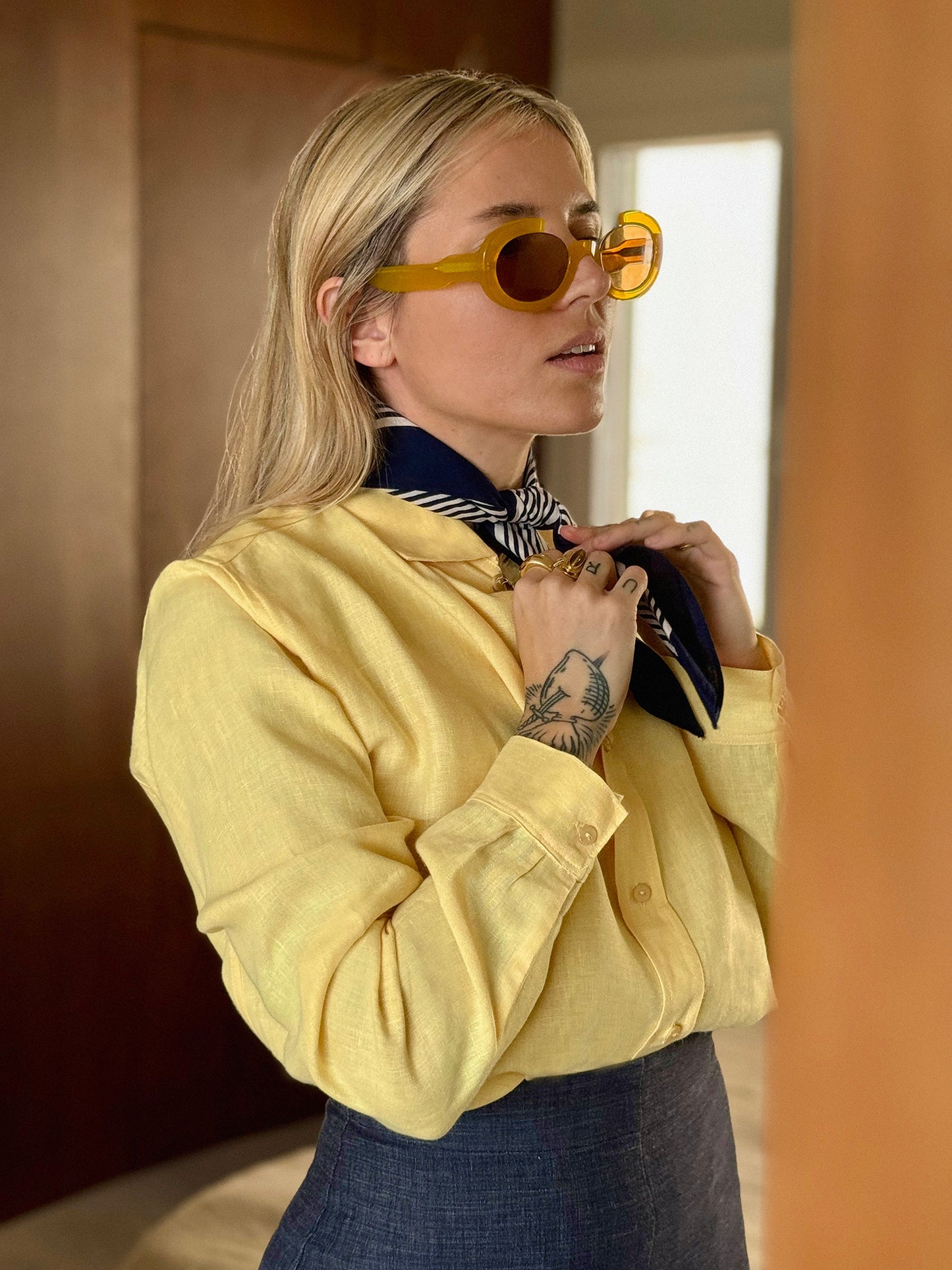 BELGIUM Boyfriendshirt yellow fine Belgium Linen - A Peace of Ibiza® Collection Blouse