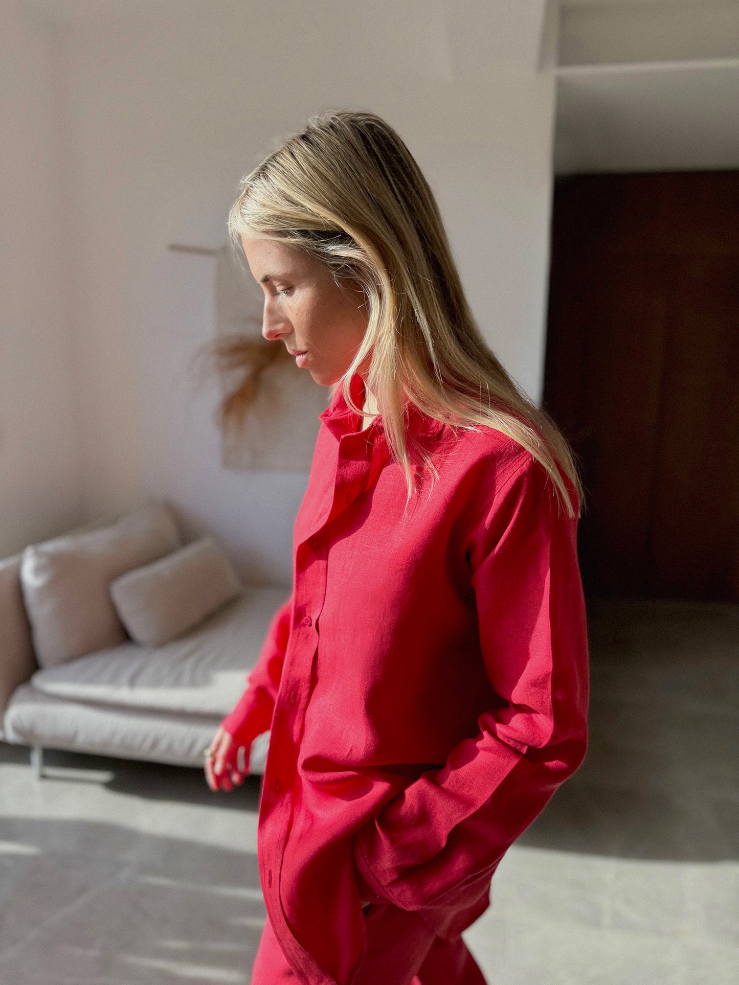 BELGIUM Boyfriendshirt red fine Belgium Linen - A Peace of Ibiza® Collection Blouse