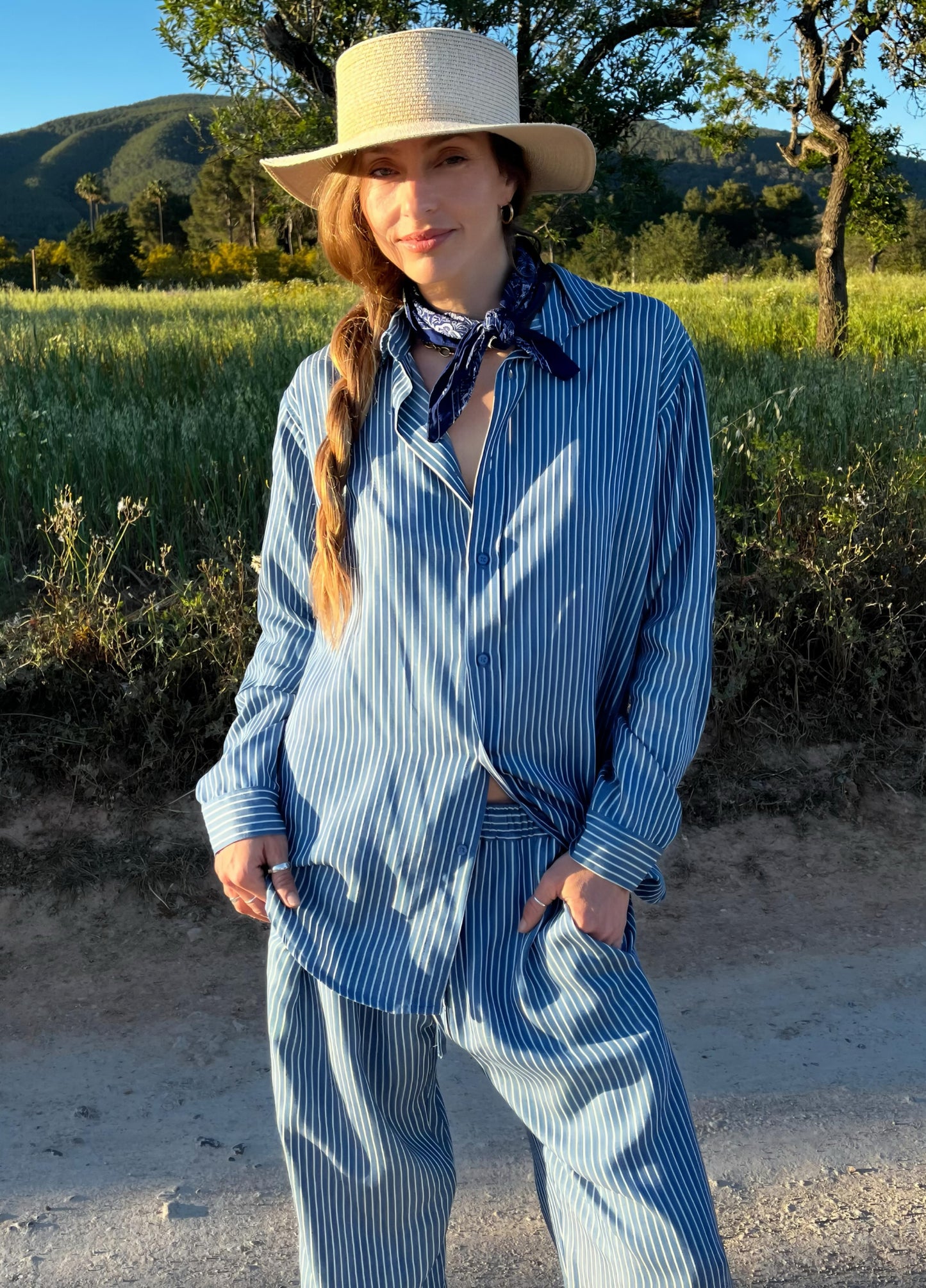 AMANDA Drawstringtrouser striped, fine Tencel