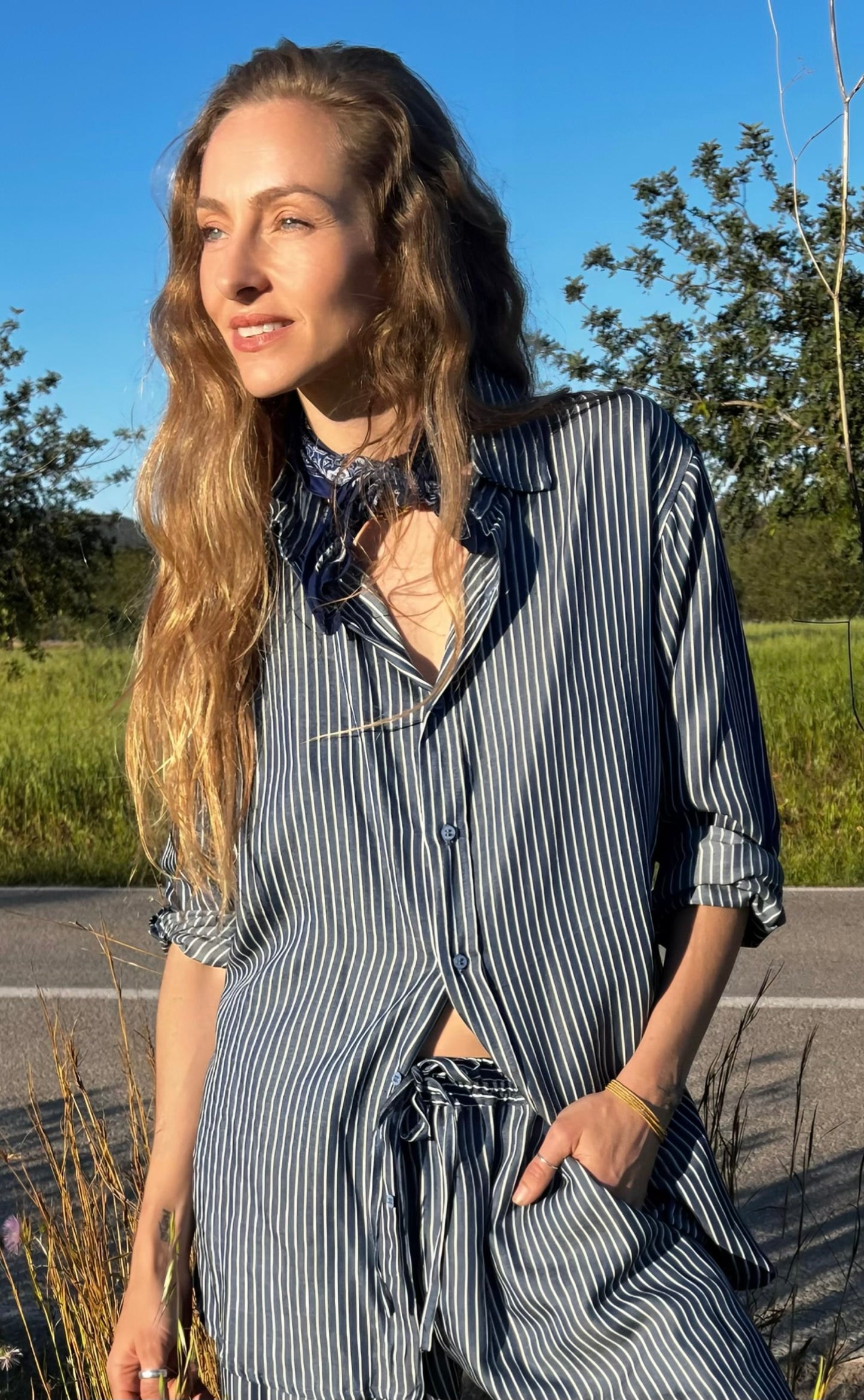AMANDA Shirt , striped from fine Tencel