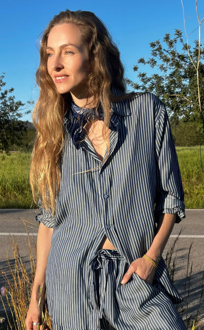 AMANDA Shirt , striped from fine Tencel