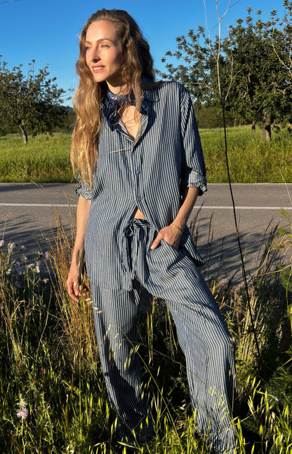 AMANDA Drawstringtrouser striped, fine Tencel