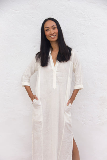 CAPRI DRESS Belgium linen oyster - A Peace of Ibiza® Collection