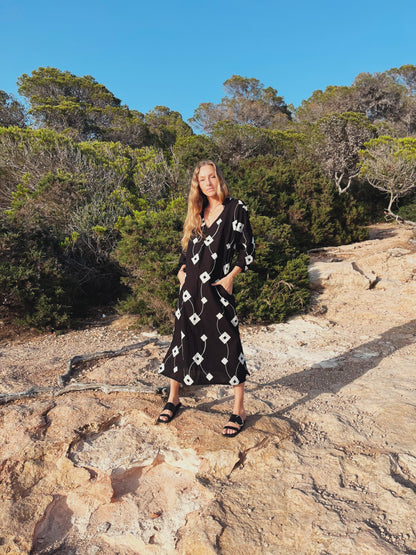 THALLASSO KLEID Baumwolle mit cremefarbener Stickerei