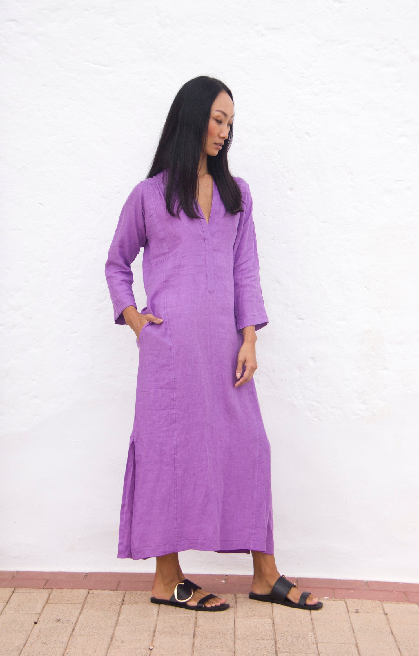 CAPRI DRESS Belgium linen amethyst orchid - A Peace of Ibiza® Collection