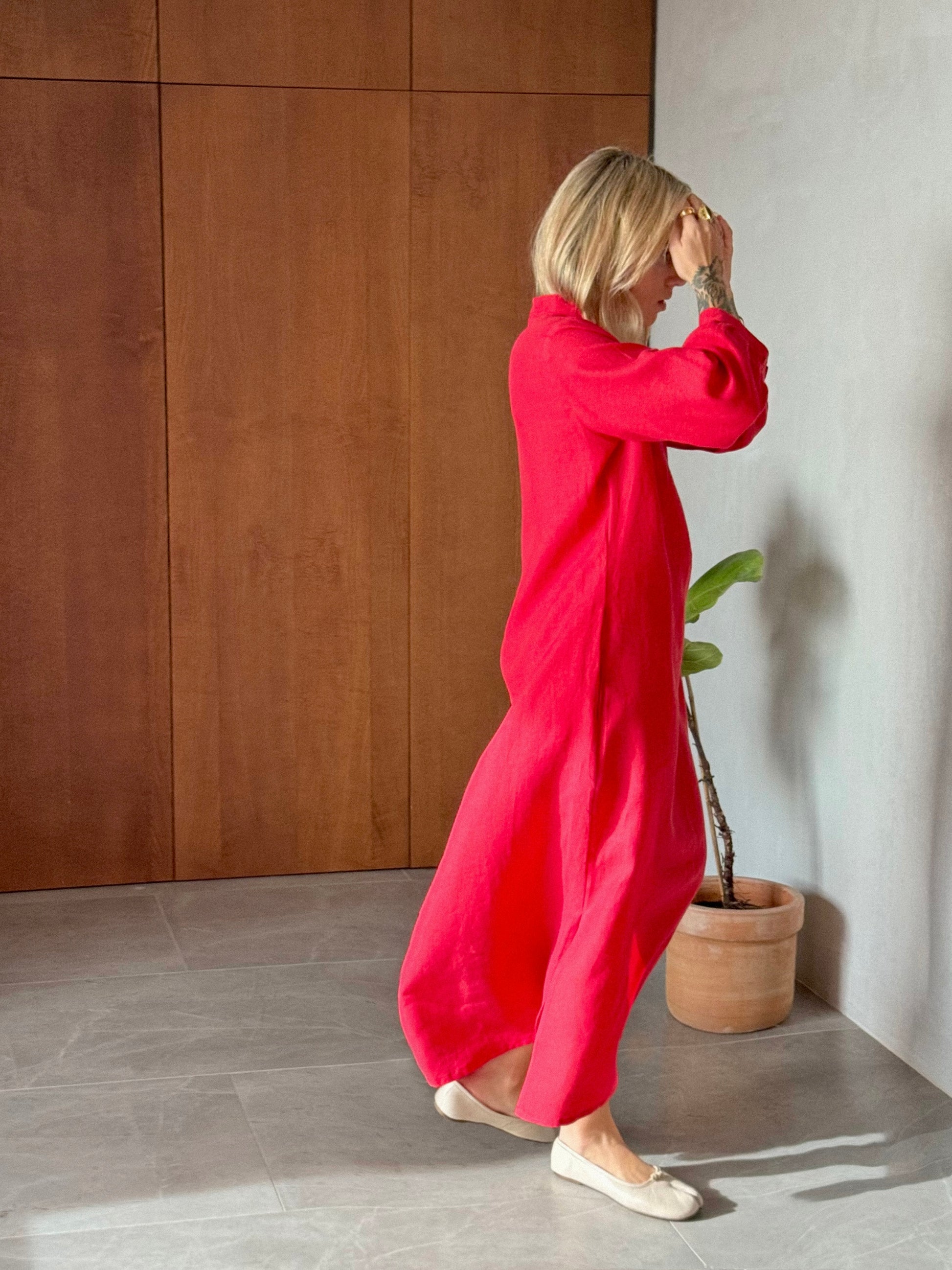 FRESNO Dress red linen - A Peace of Ibiza® Collection