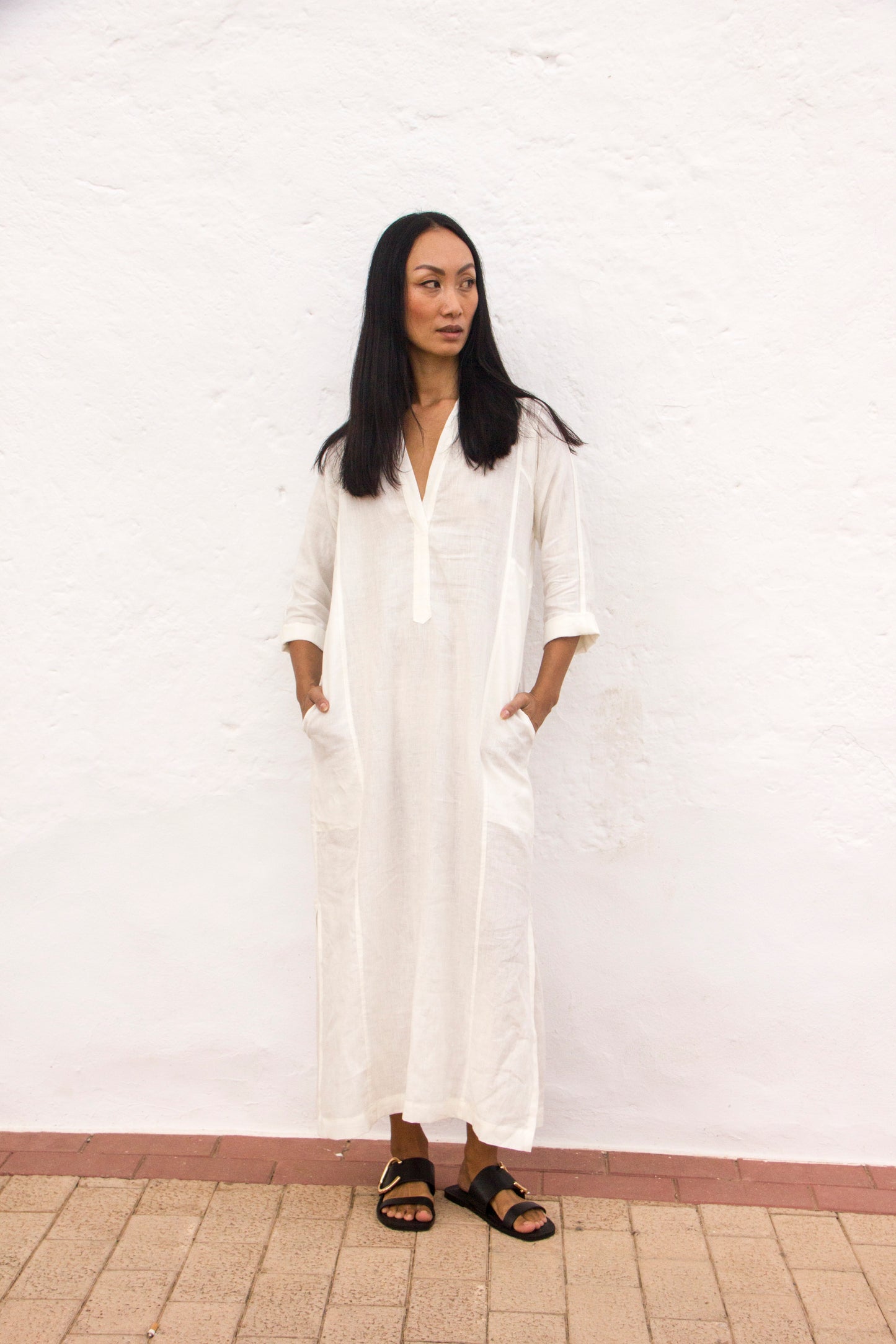 CAPRI DRESS Belgium linen oyster - A Peace of Ibiza® Collection