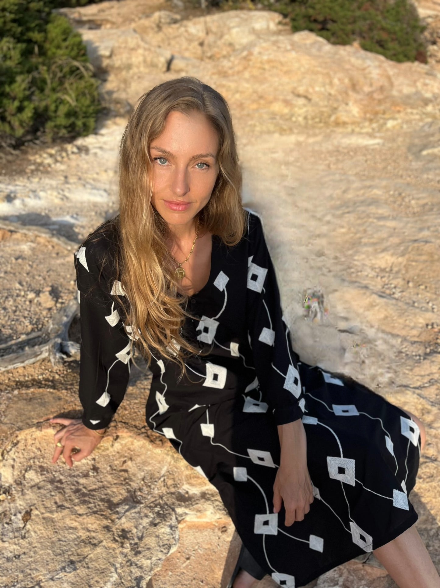 THALLASSO KLEID Baumwolle mit cremefarbener Stickerei