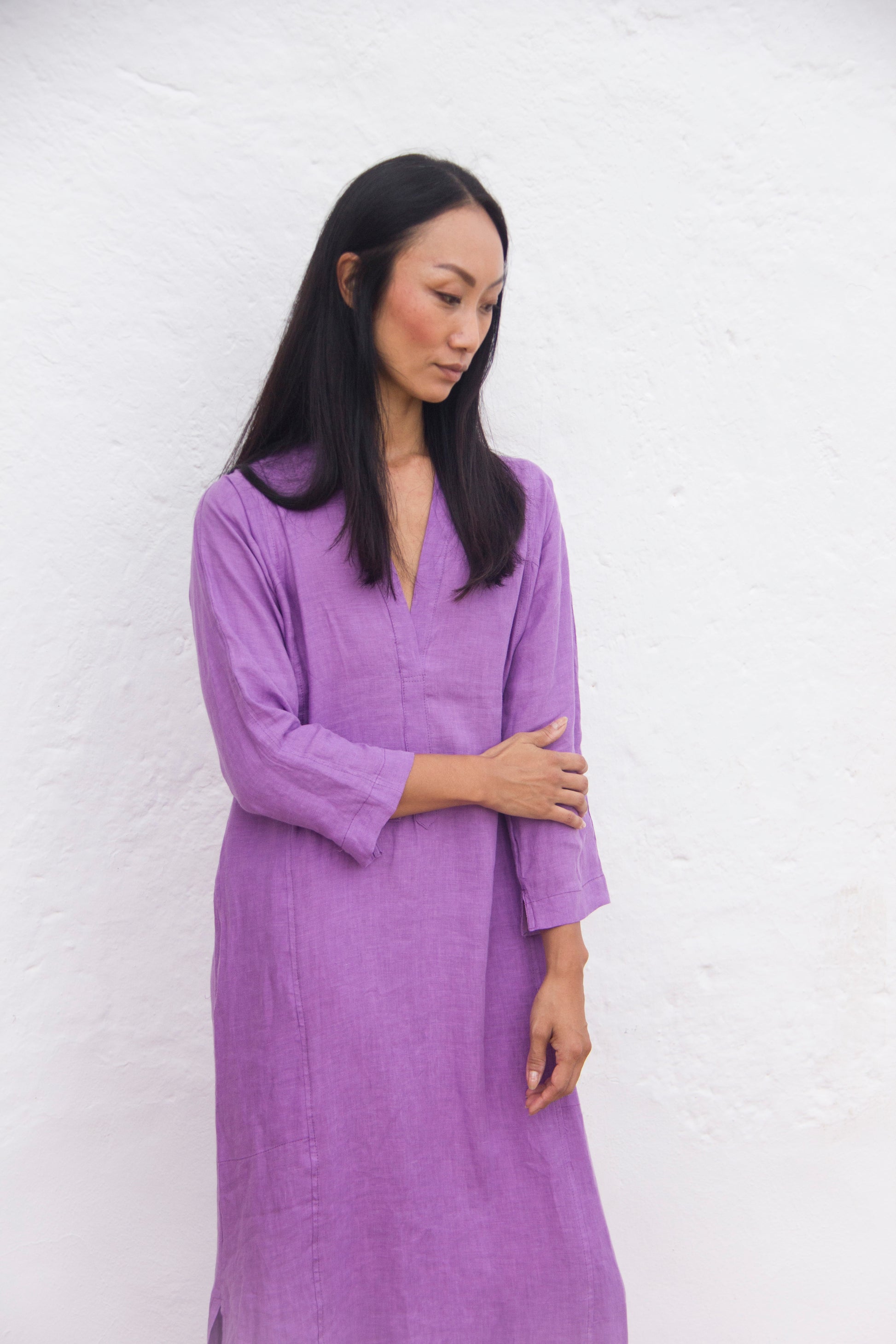 CAPRI DRESS Belgium linen amethyst orchid - A Peace of Ibiza® Collection