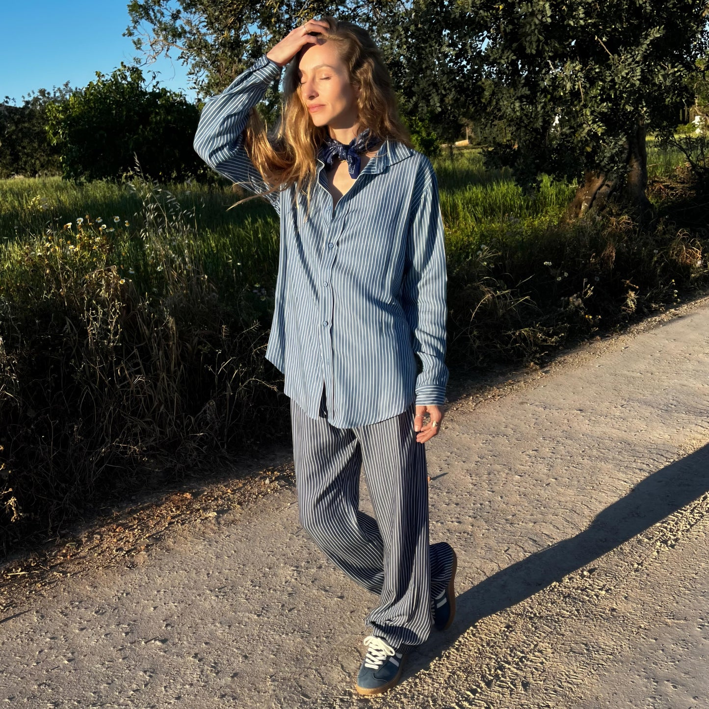 AMANDA Shirt , striped from fine Tencel