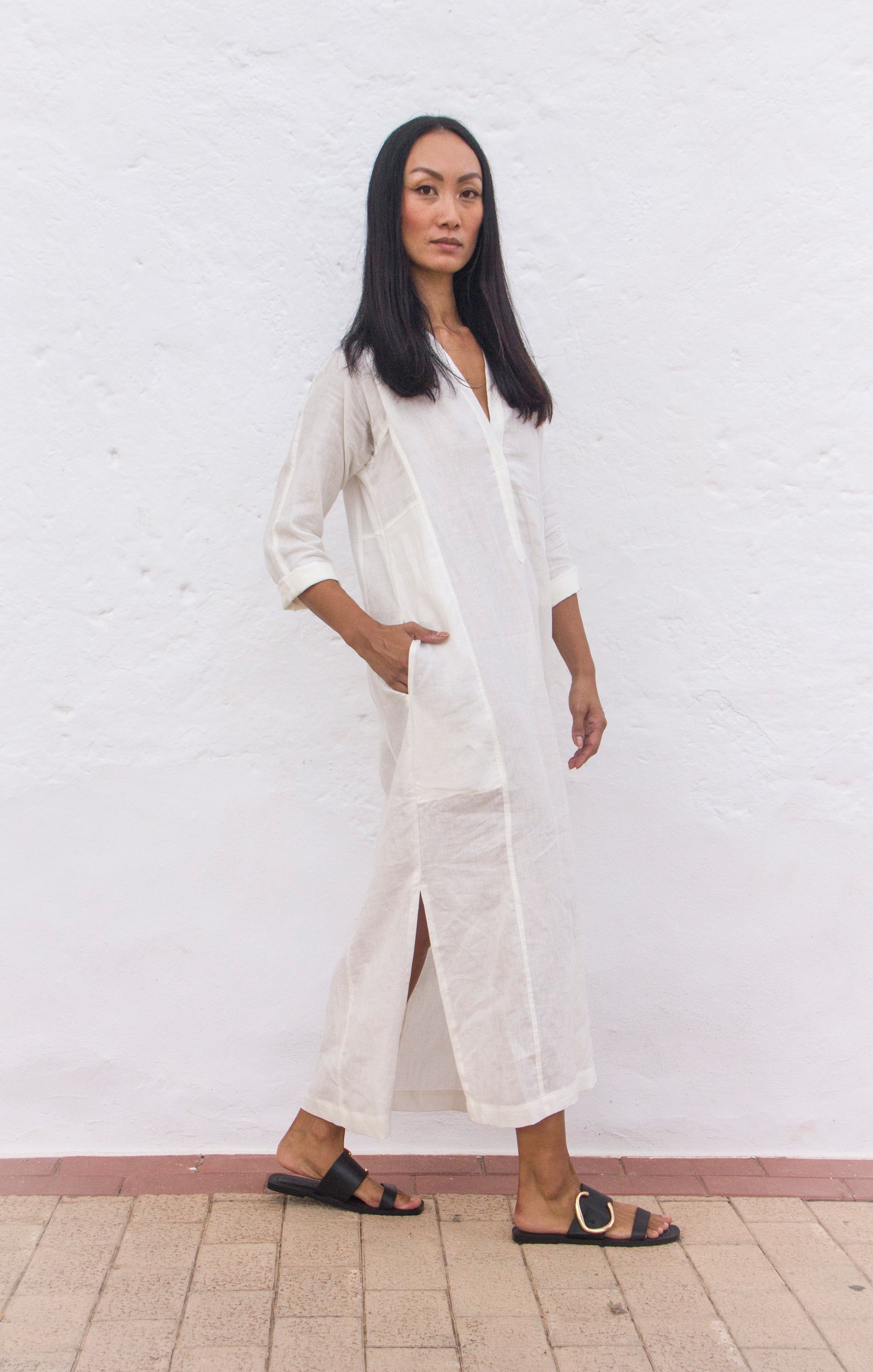 CAPRI DRESS Belgium linen oyster - A Peace of Ibiza® Collection