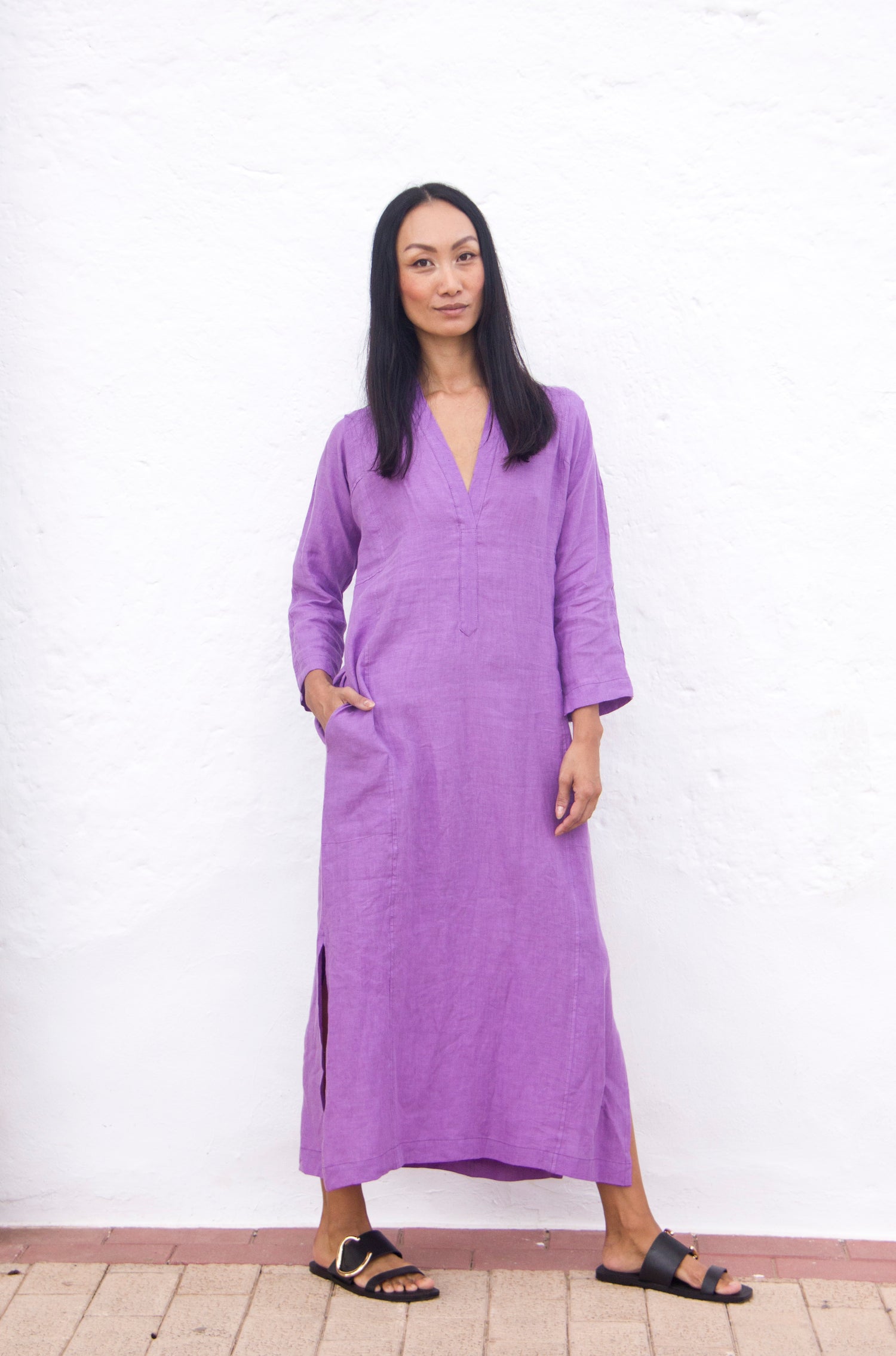 CAPRI DRESS Belgium linen amethyst orchid - A Peace of Ibiza® Collection