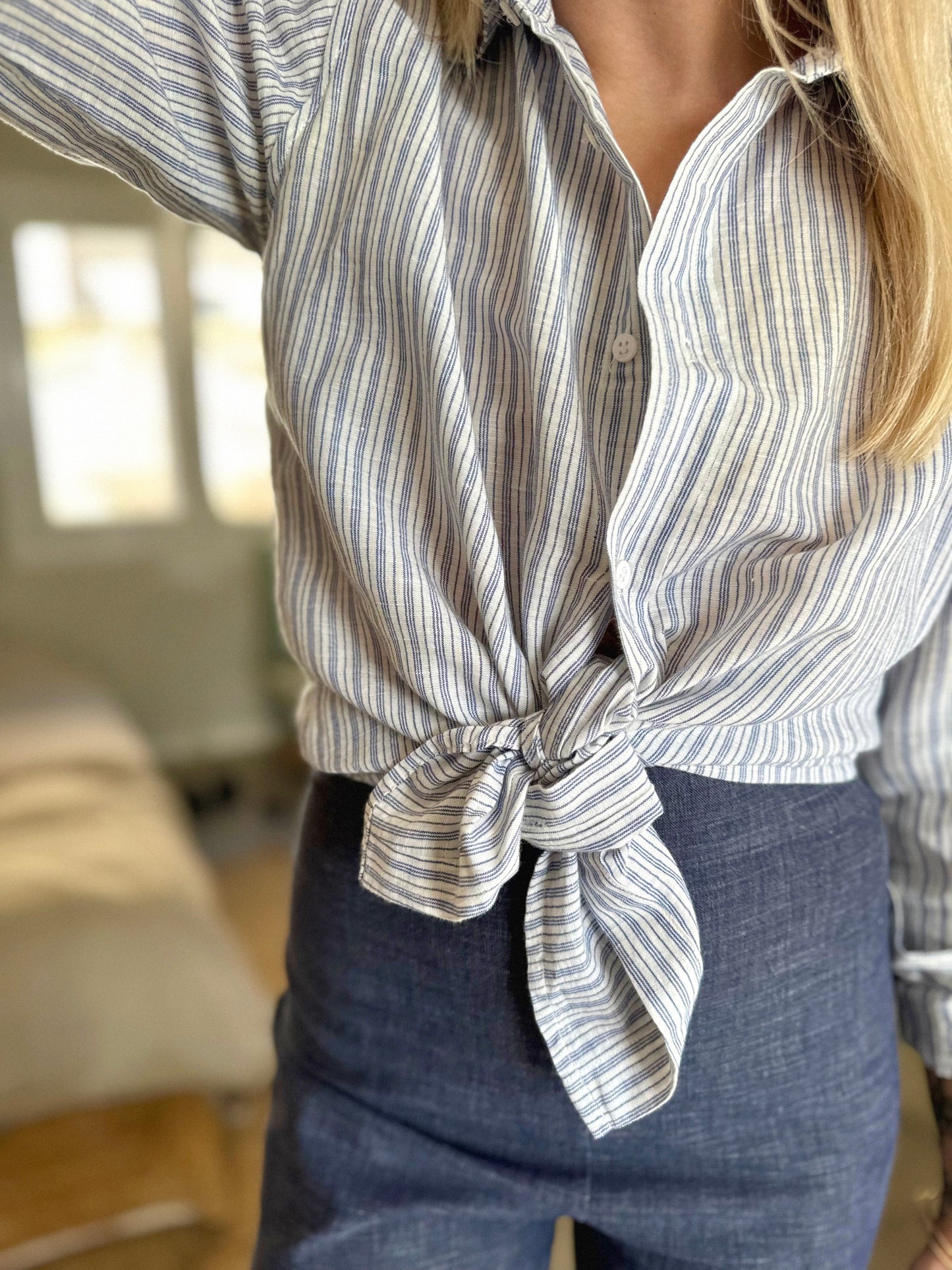 ANIRA Boyfriendshirt blue white striped linen cotton - A Peace of Ibiza® Collection