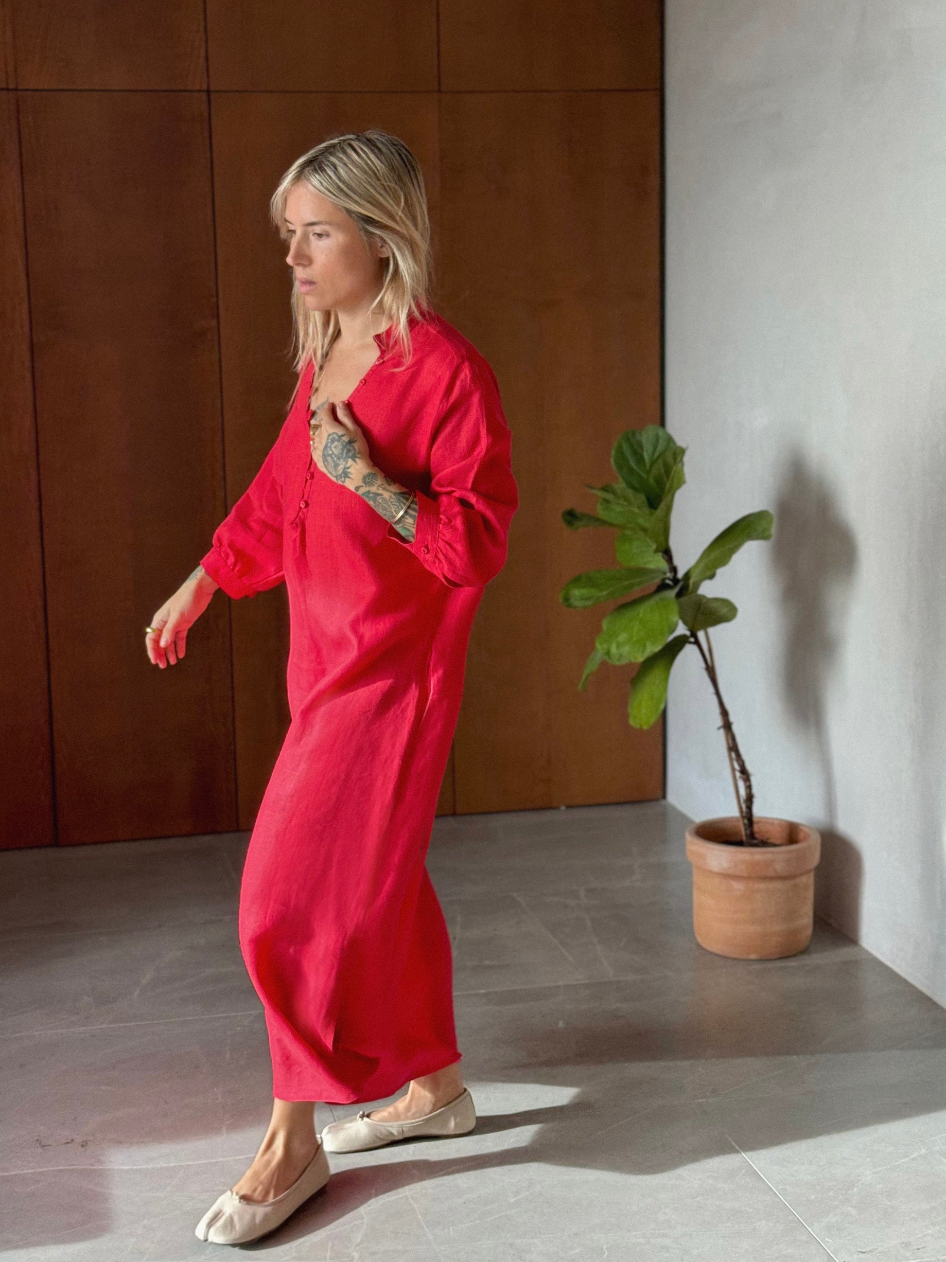 FRESNO Dress red linen - A Peace of Ibiza® Collection