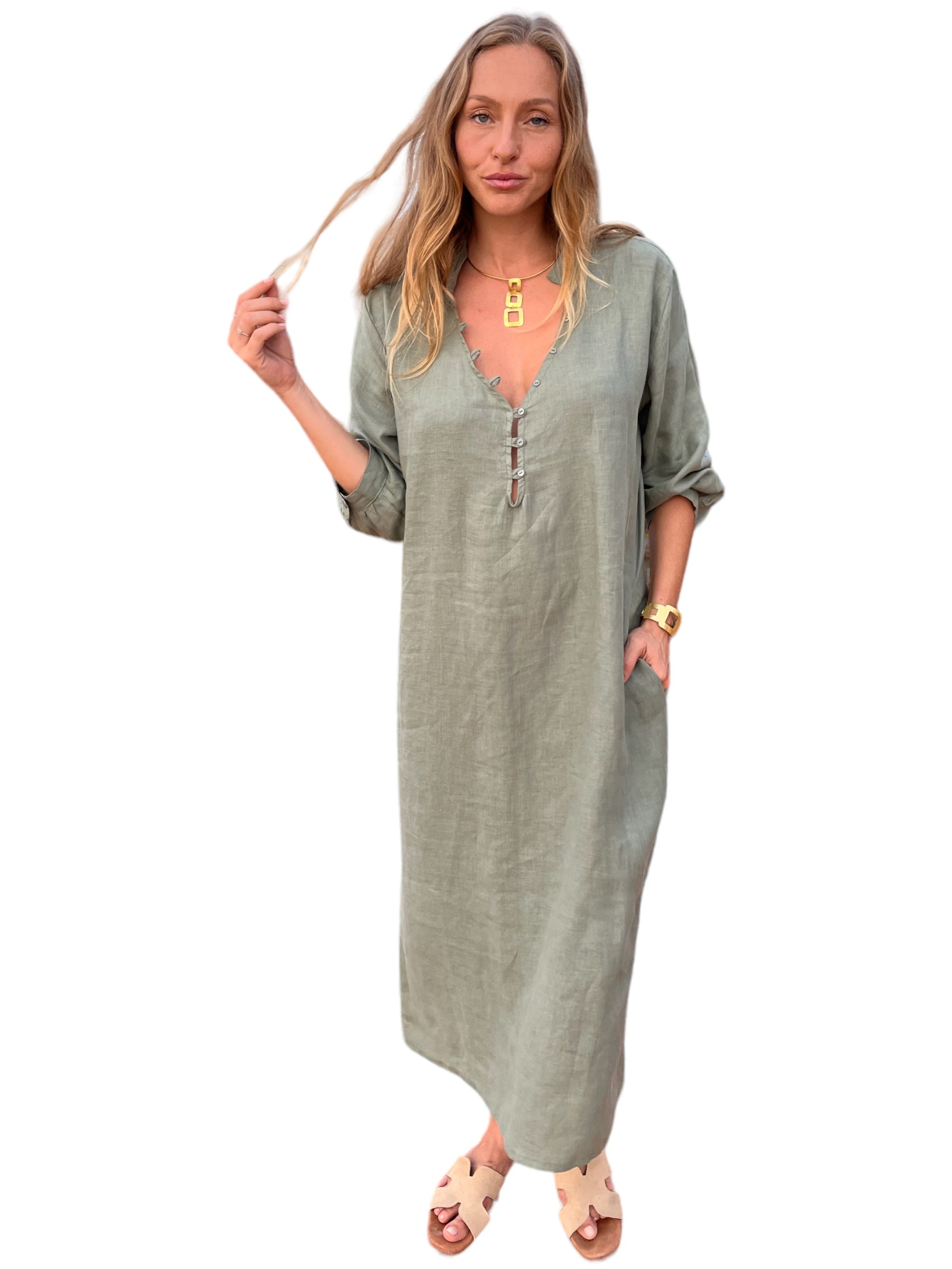 FRESNO Dress Belgium Linen S/M / Khaki FRESNO Dress Belgium Linen S/M / Khaki