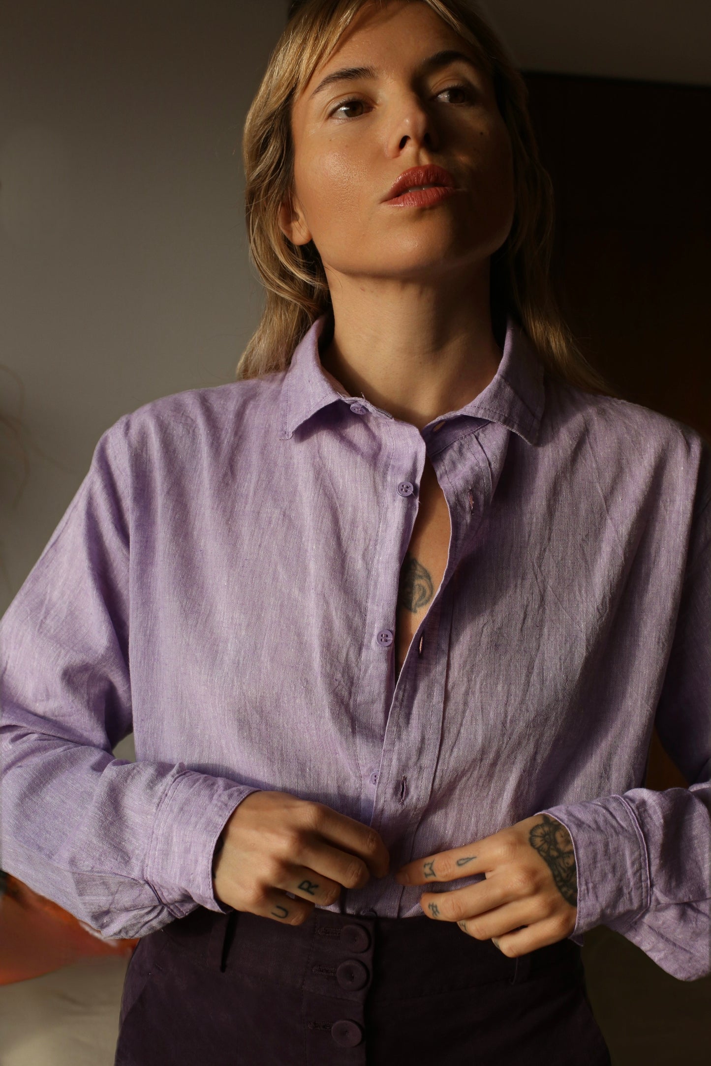 LIVIA BOYFRIENDSHIRT linen cotton lavander