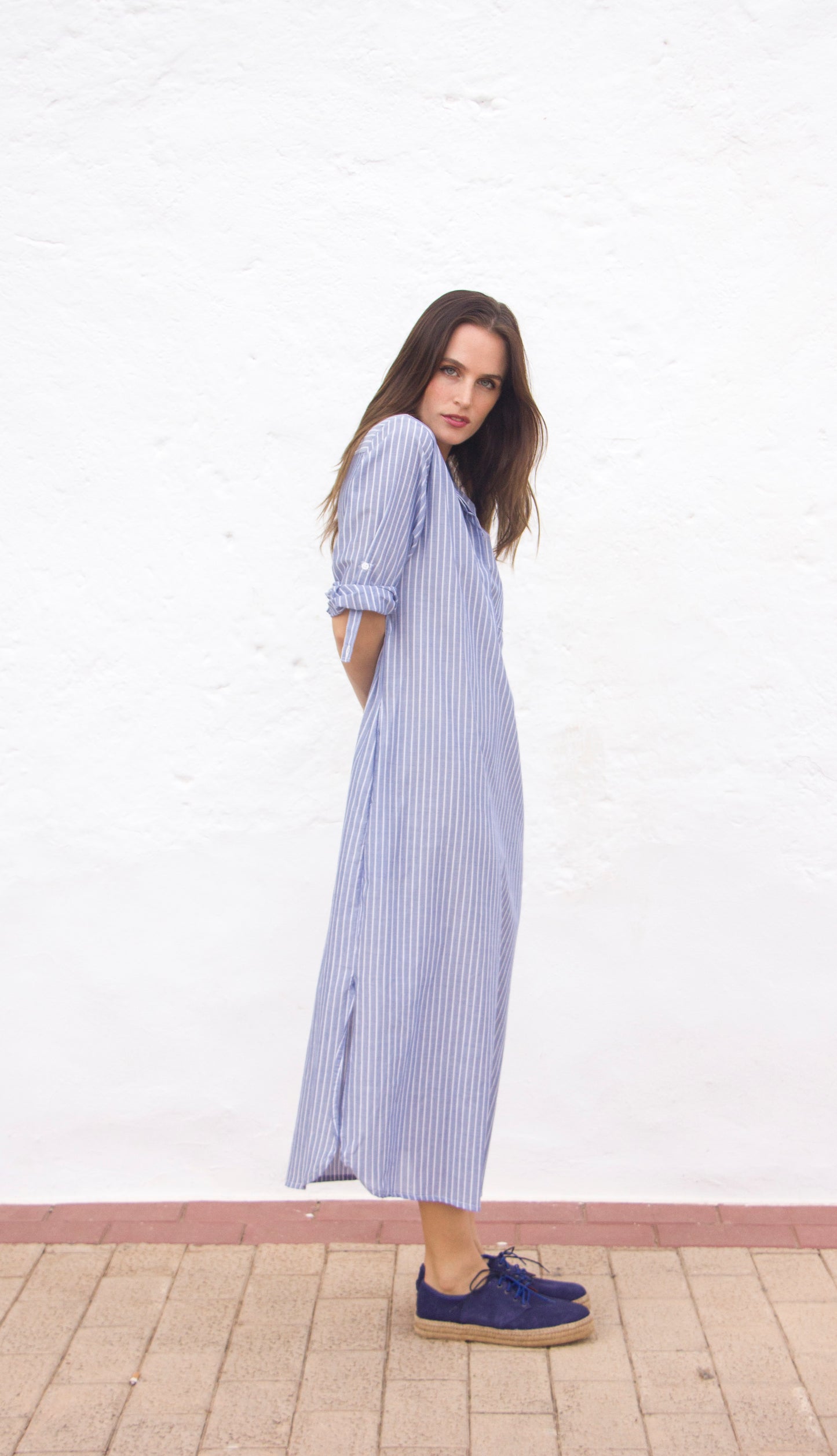 CANNES DRESS light cotton stripe blue white