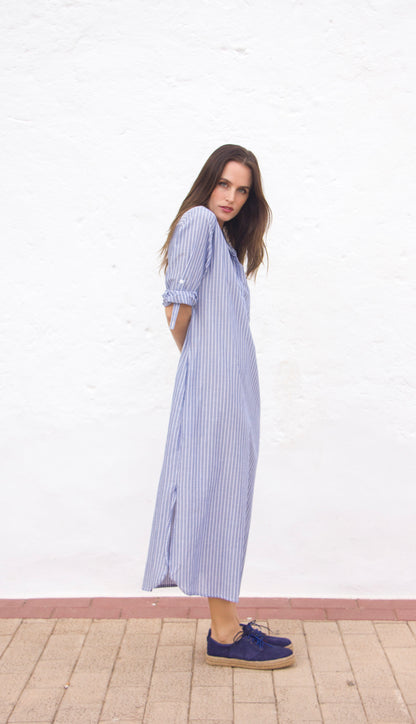 CANNES DRESS light cotton stripe blue white