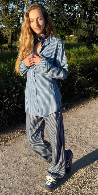 AMANDA Drawstringtrouser striped, fine Tencel