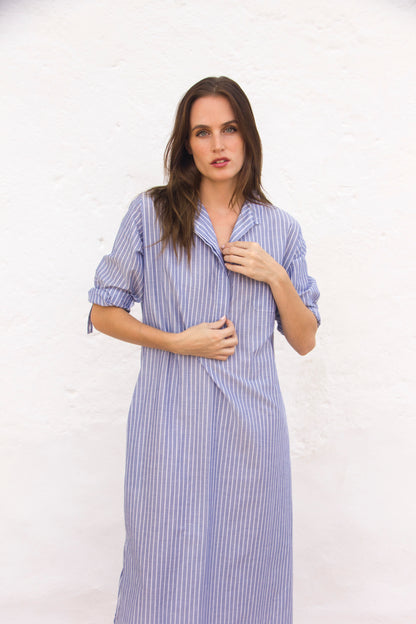 CANNES DRESS light cotton stripe blue white