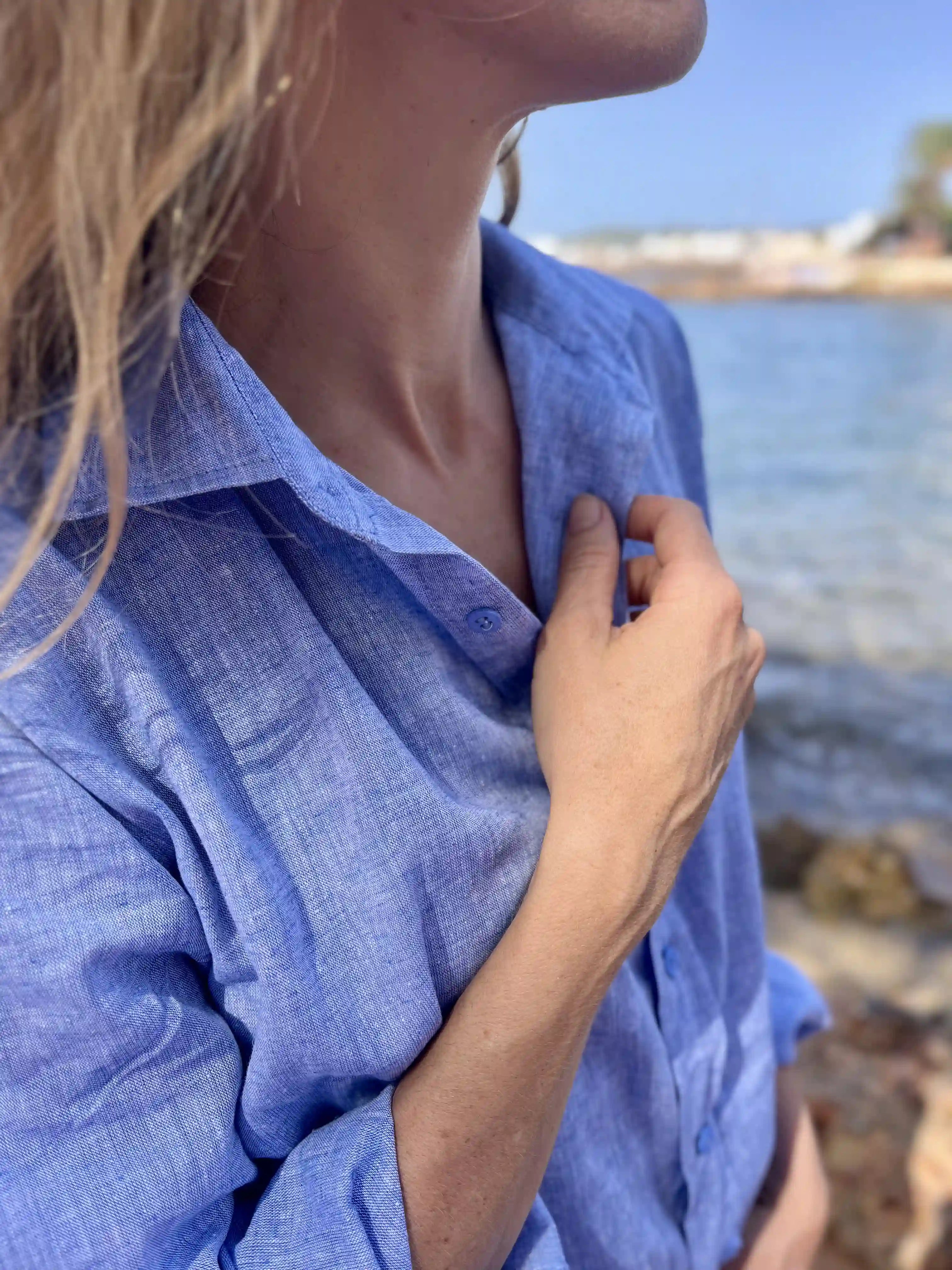 LIVIA BOYFRIENDSHIRT linen cotton jeansblue