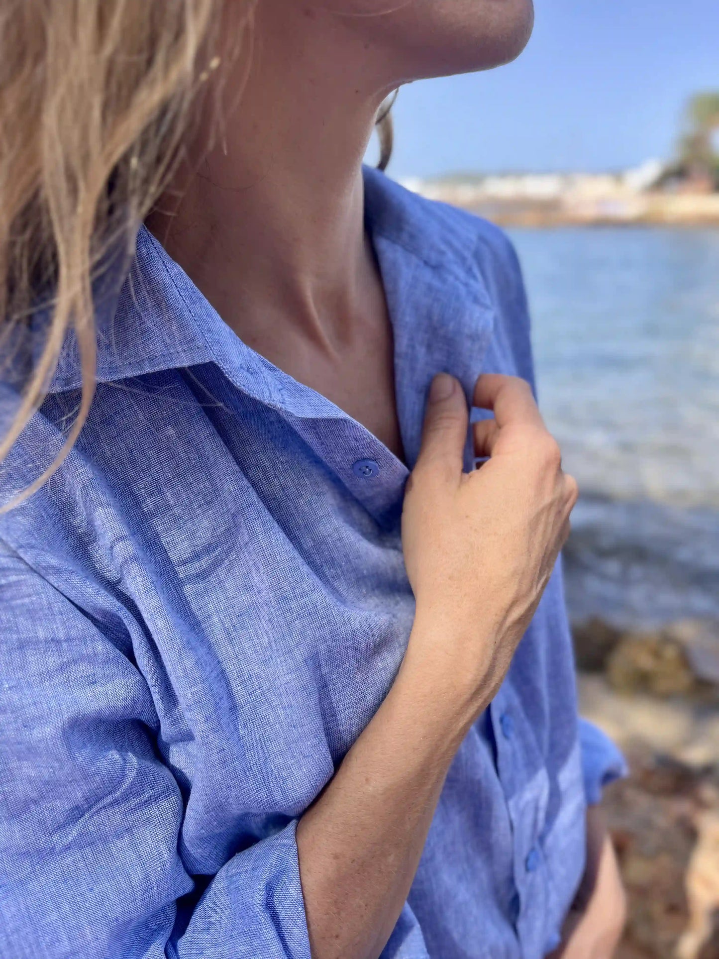 LIVIA BOYFRIENDSHIRT linen cotton jeansblue